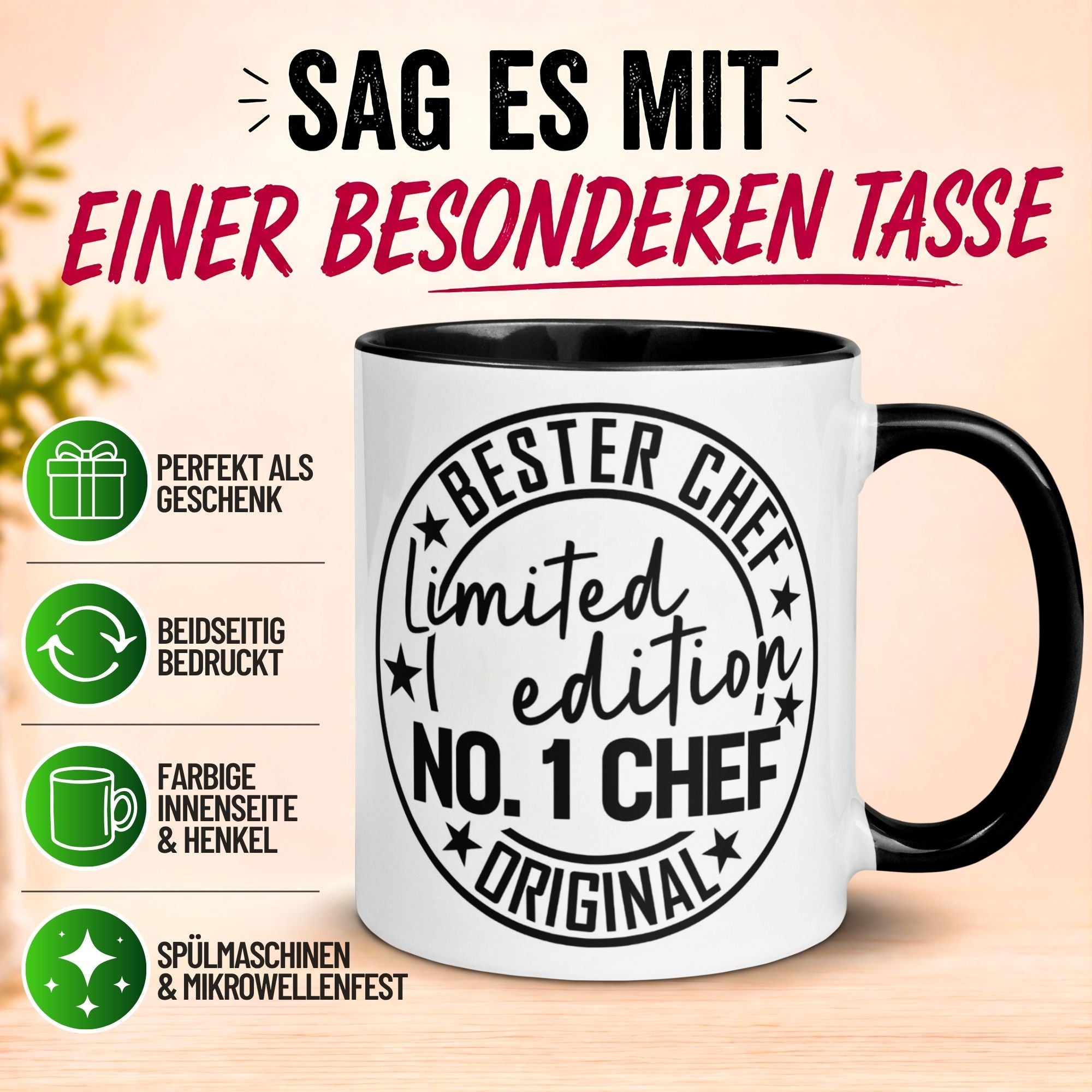 Tasse Chef – „Limited Edition - No. 1 Chef“ – Geschenk Becher Bester Chef