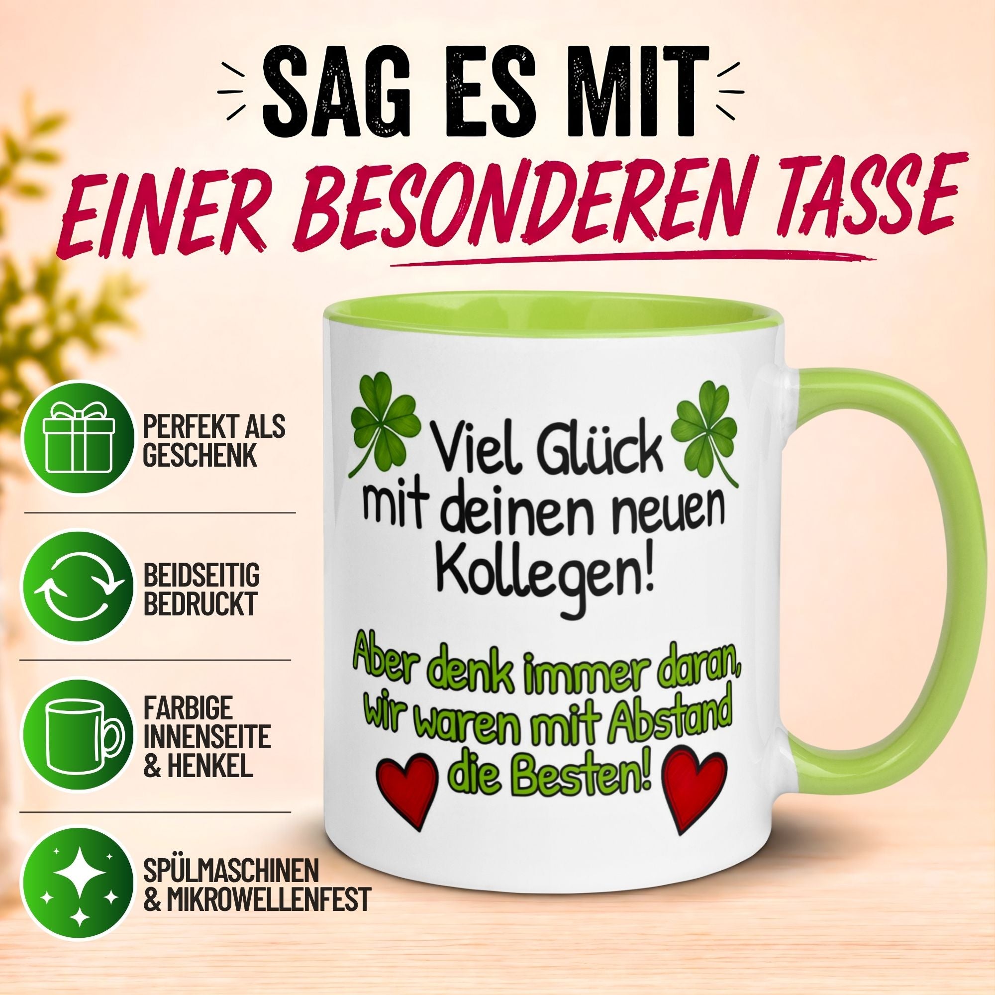 Tasse Abschied – „Viel Glück mit deinen neuen Kollegen“ – Abschiedsgeschenk Kollegin