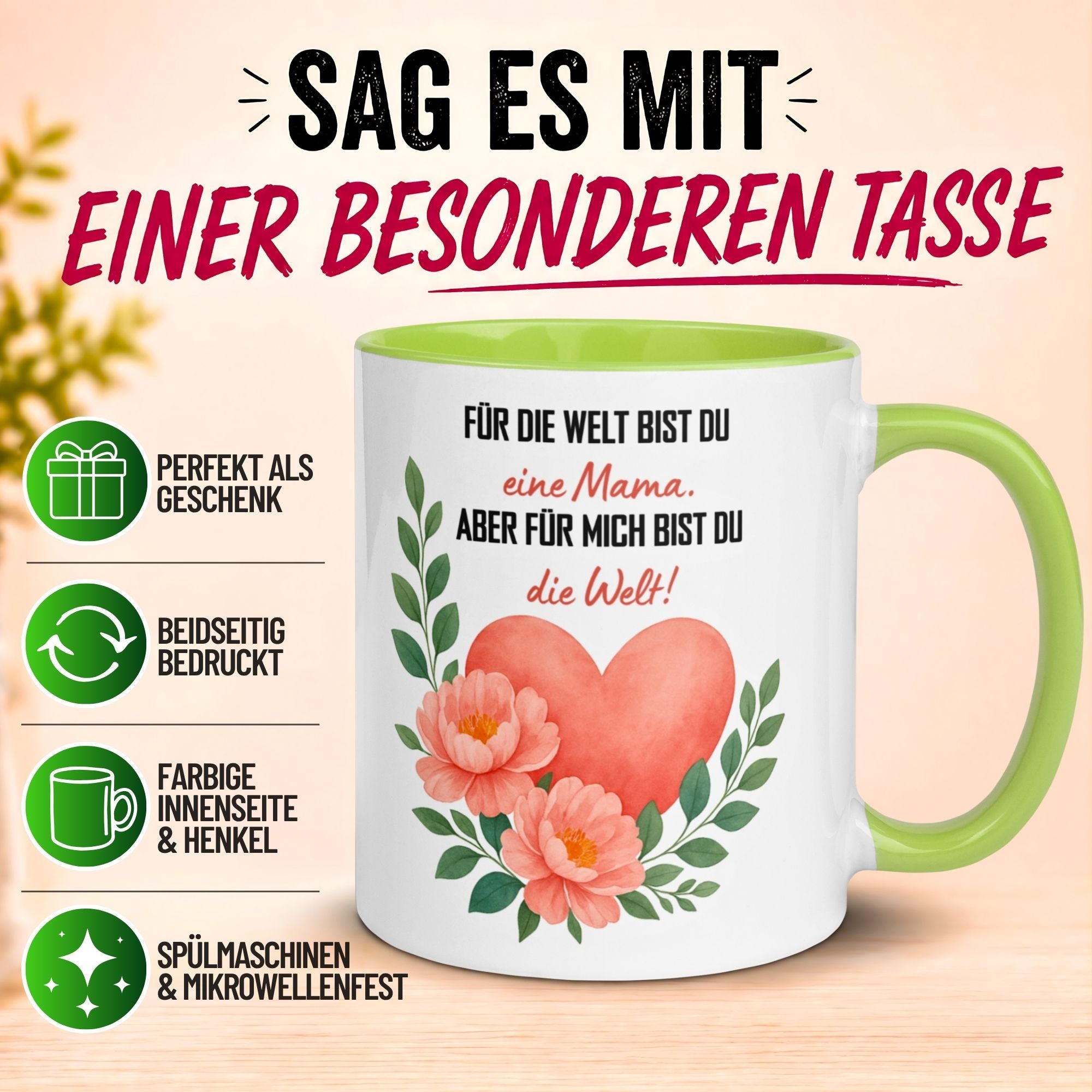 Tasse Mama – „Für mich bist du die Welt“ – Beste Mama Geschenk Becher Geburtstag