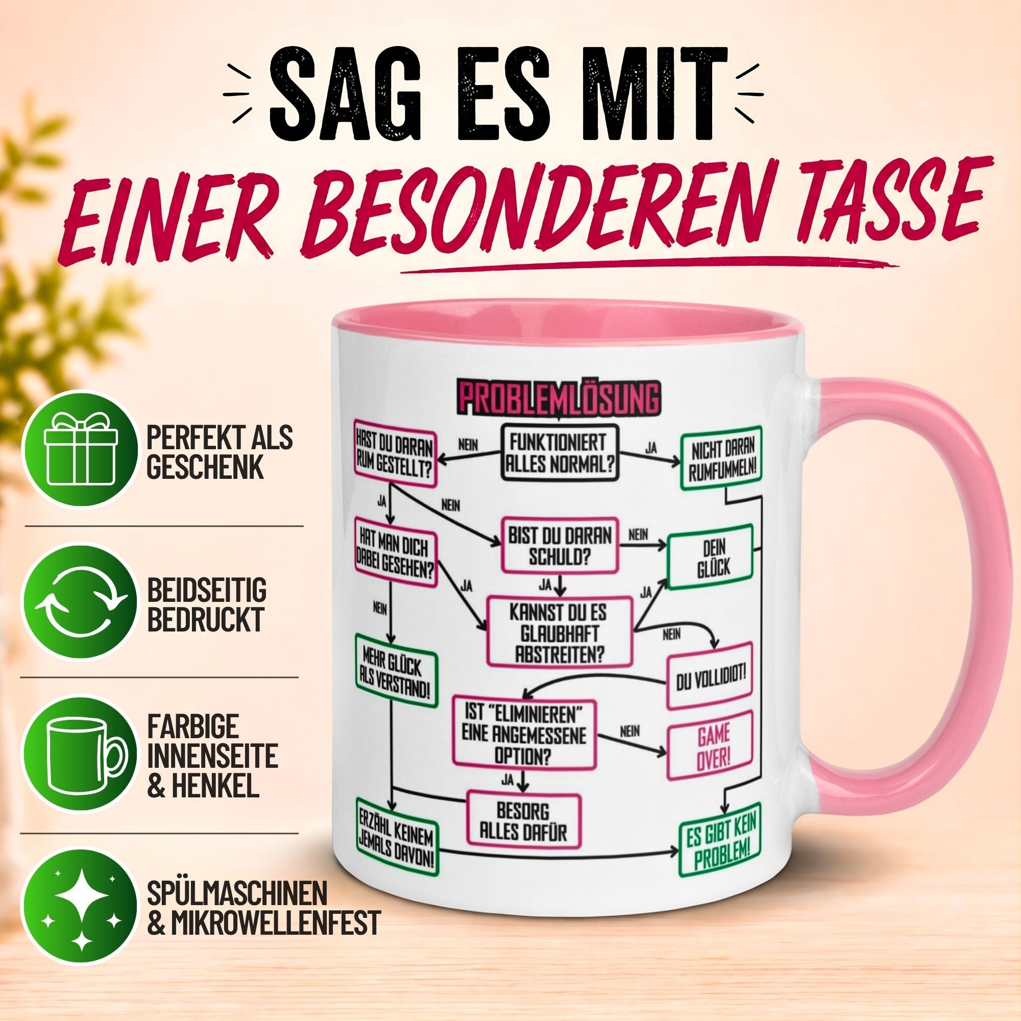 Tasse Kollegin – „Problemlösung im Büro“ – Geschenk Abschied Arbeitskollegin