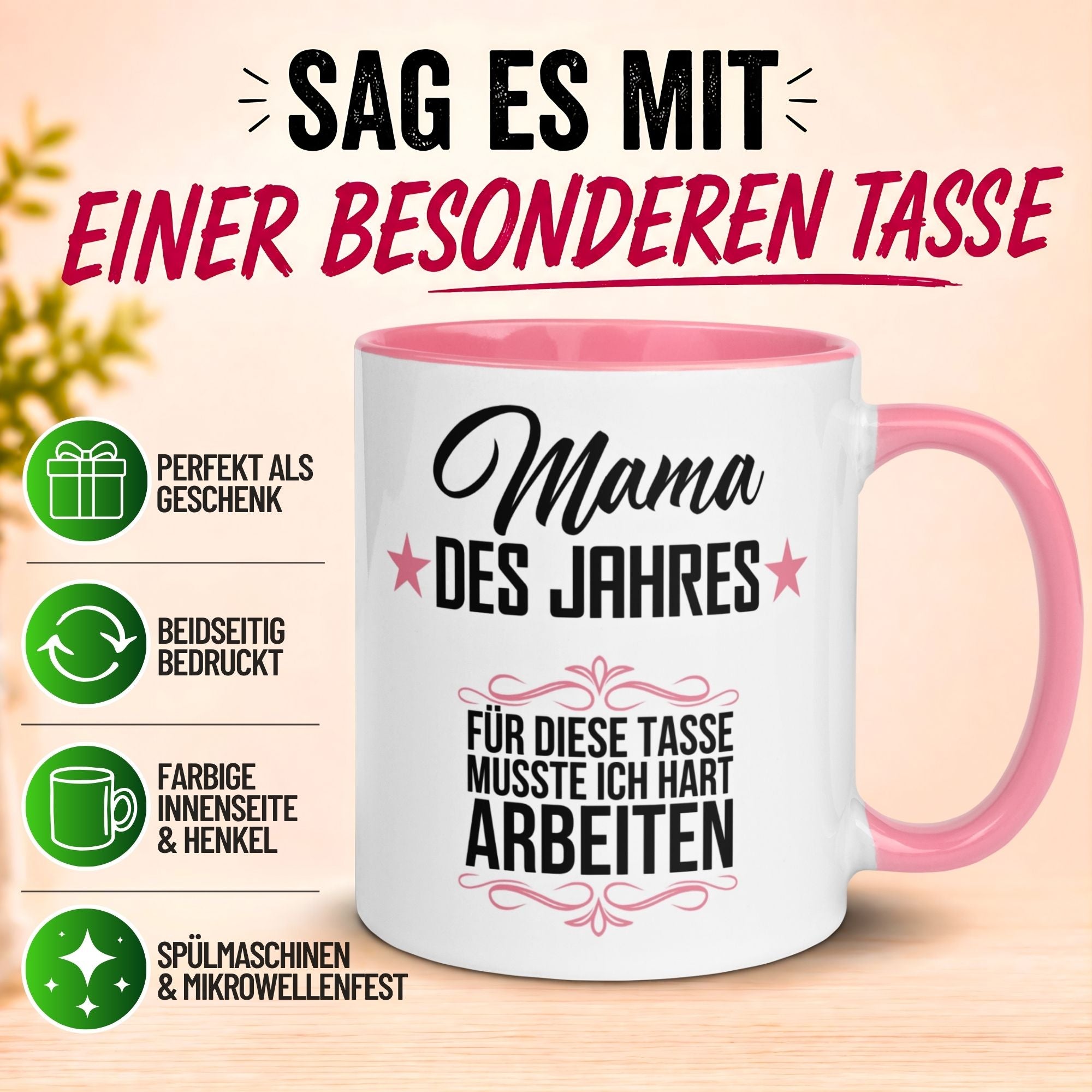Tasse Mama – „Mama des Jahres“ – Geschenk Becher Geburtstag/Muttertag