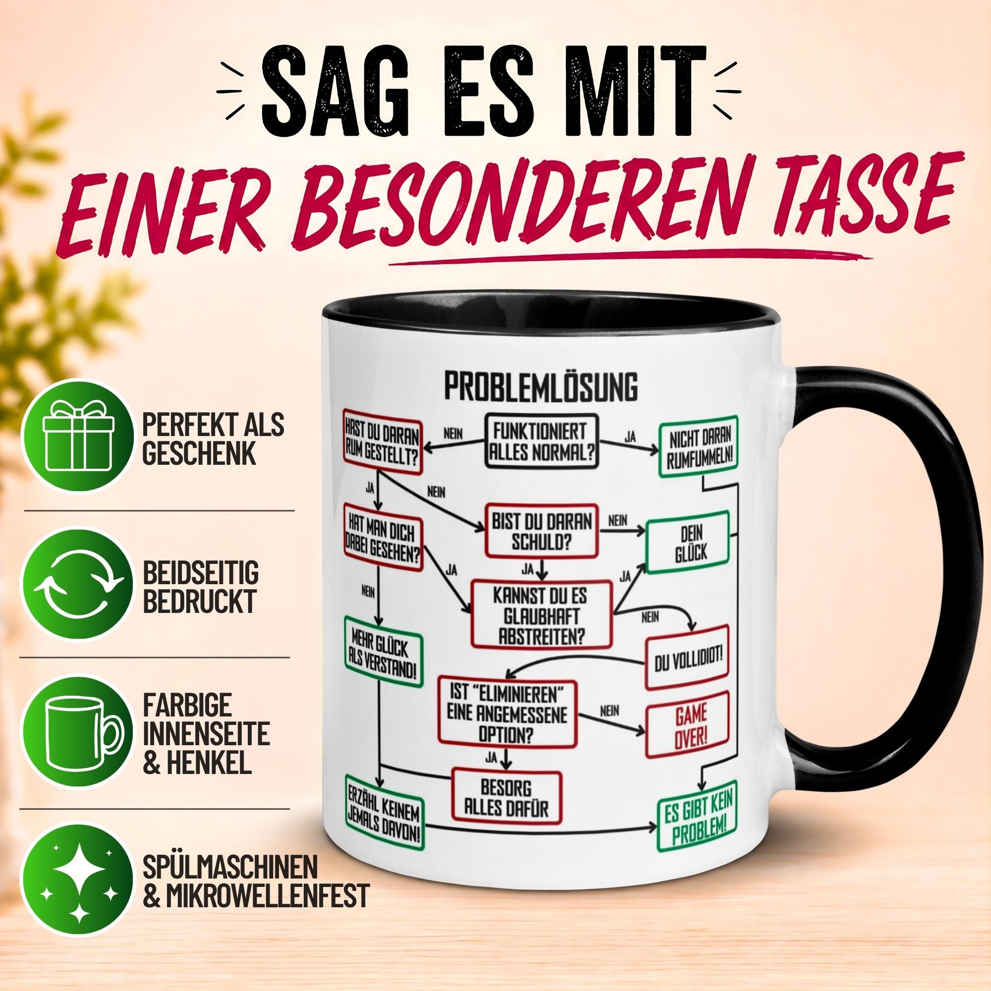 Tasse Chef – „Problemlösung im Büro“ – Geschenk Kaffeetasse Bester Chef
