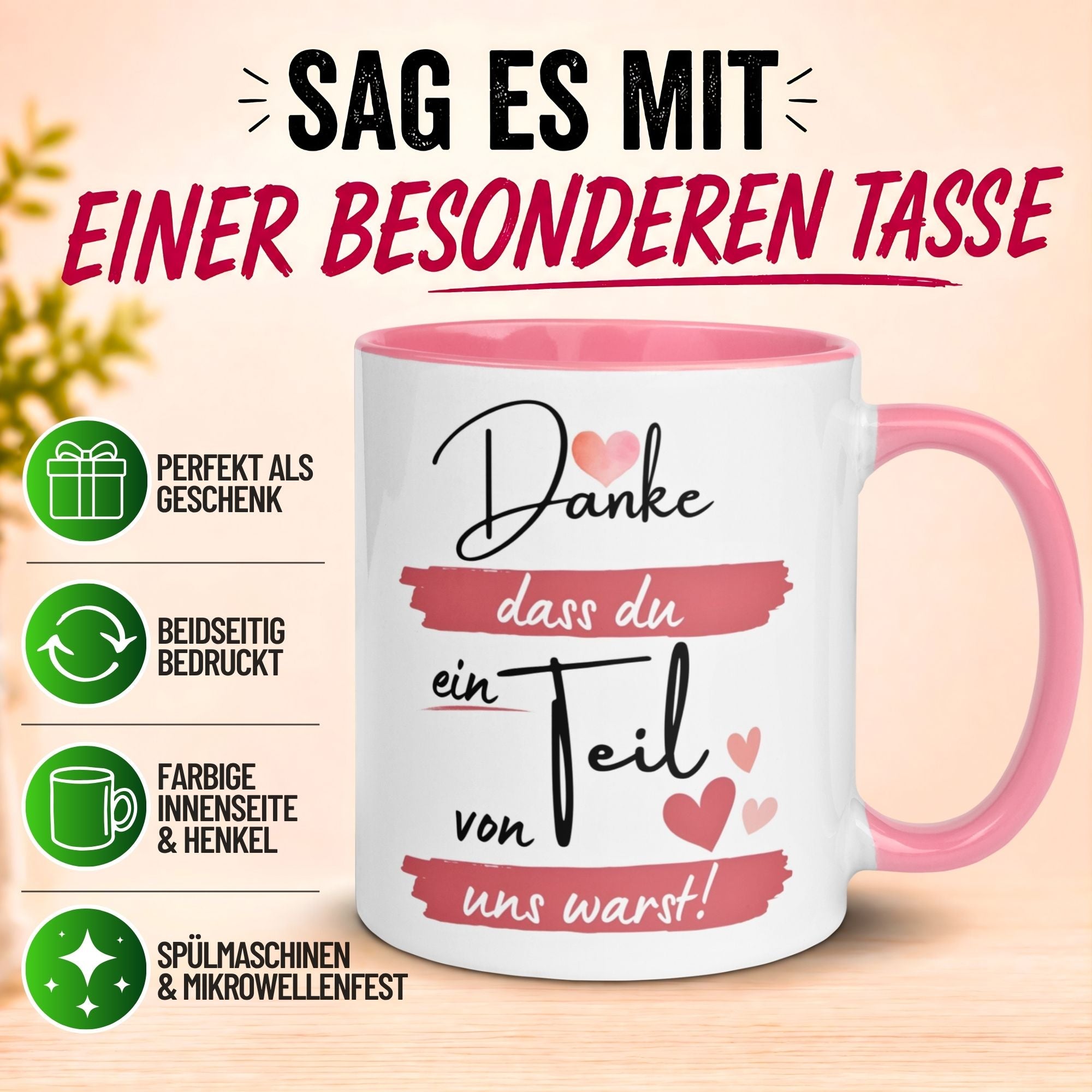Tasse Abschied – „Danke dass du ein Teil von uns warst“ – Abschiedsgeschenk Kollegin