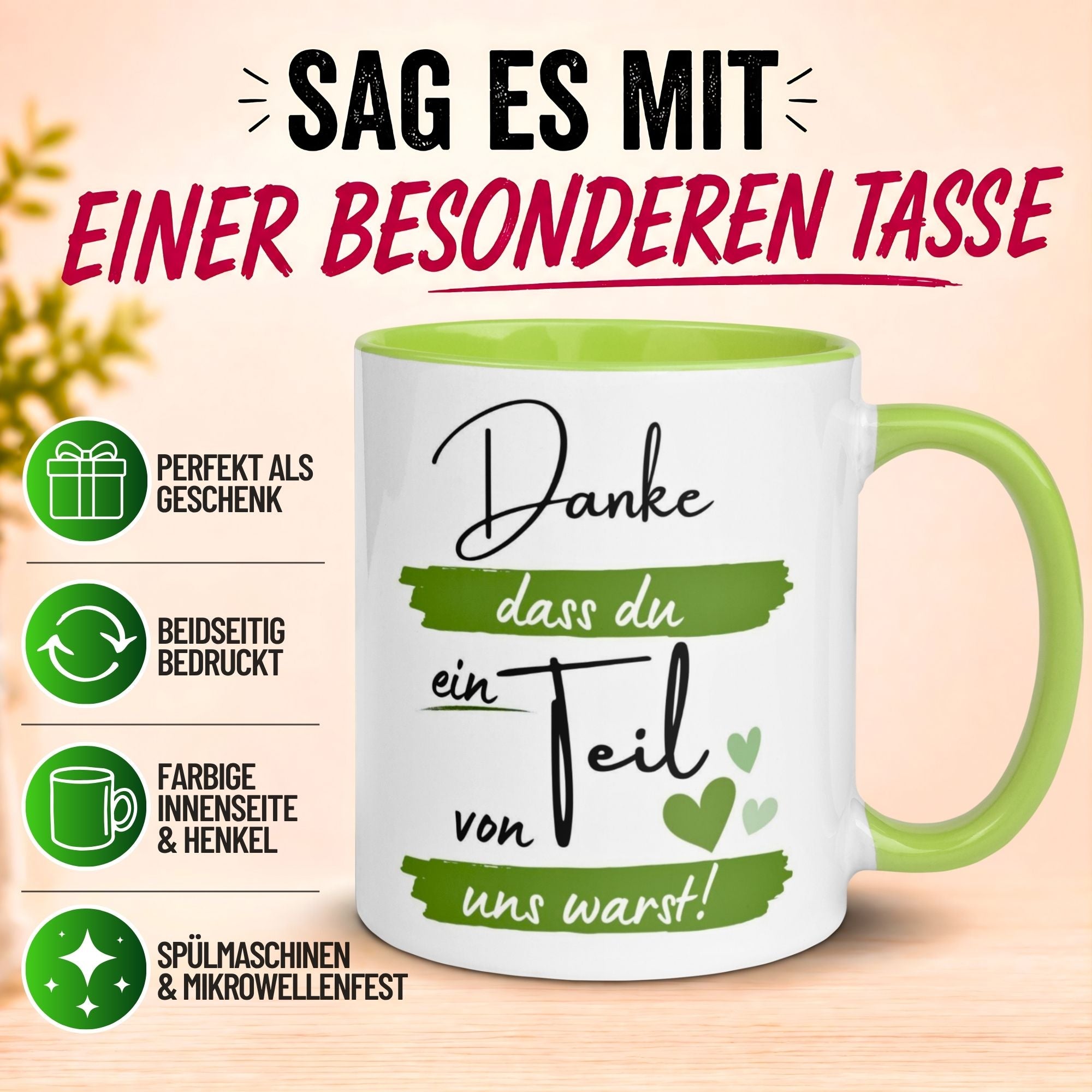 Tasse Abschied – „Danke dass du ein Teil von uns warst“ – Geschenk zum Abschied Kollegen