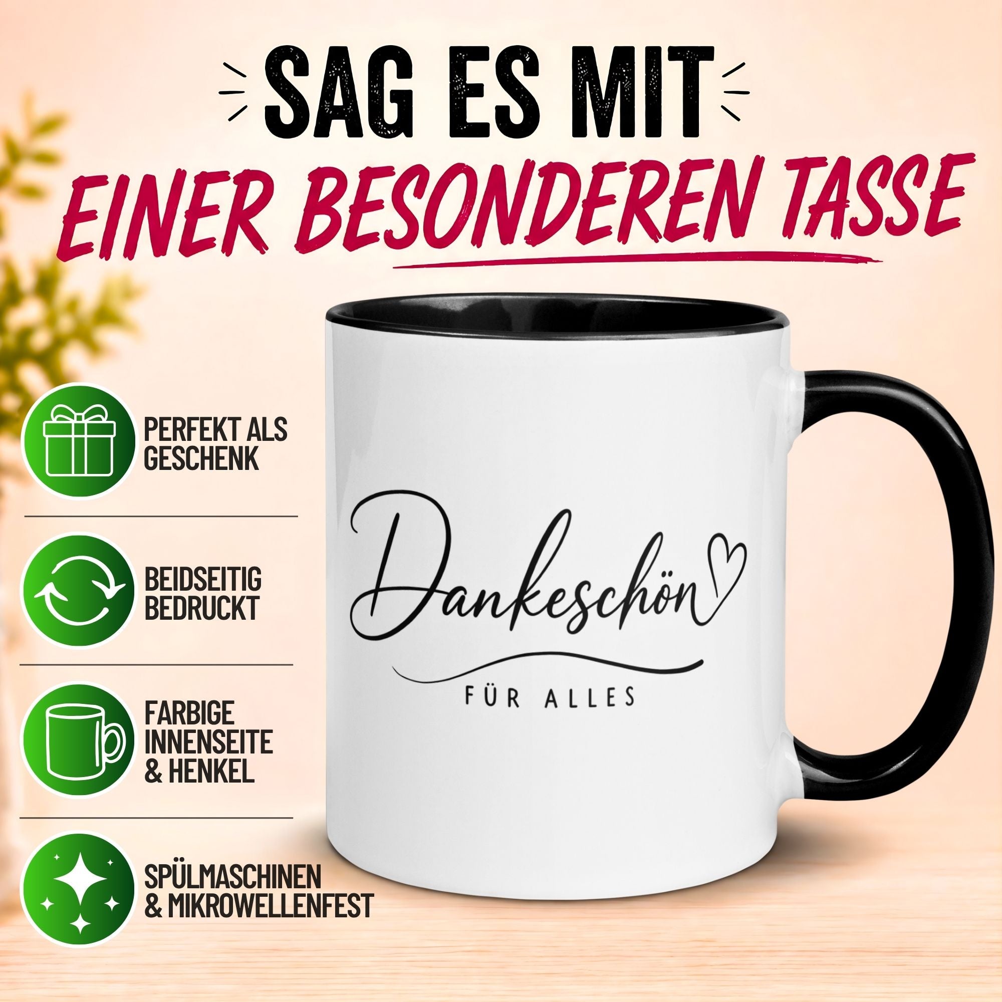 Tasse Danke – „Dankeschön für alles“ – Dankeschön Geschenke für Freund/Freundin