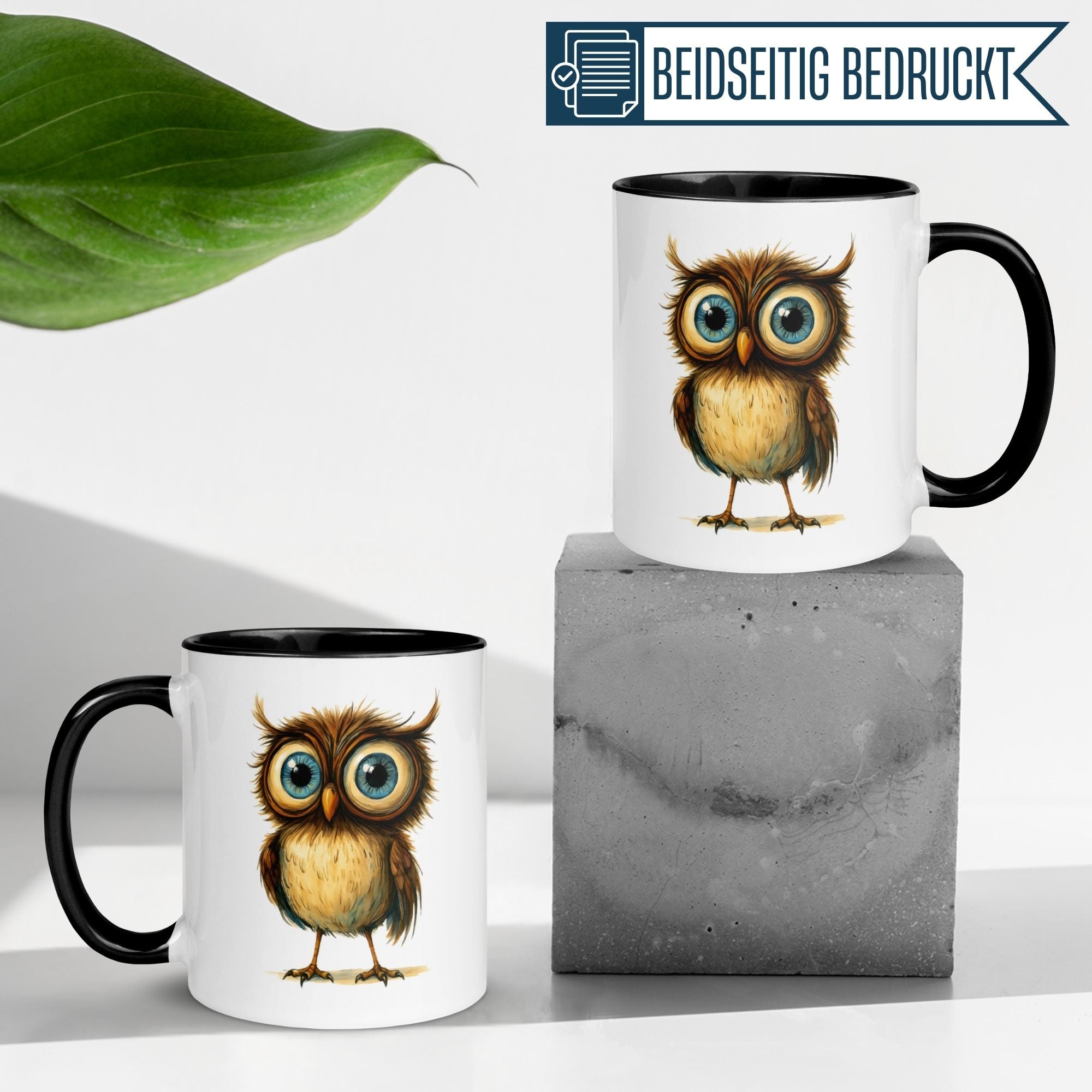 Momentals® Tasse mit Baby-Eule, humorvoller Spruch "Blinzel zweimal wenn du Hilfe brauchst".