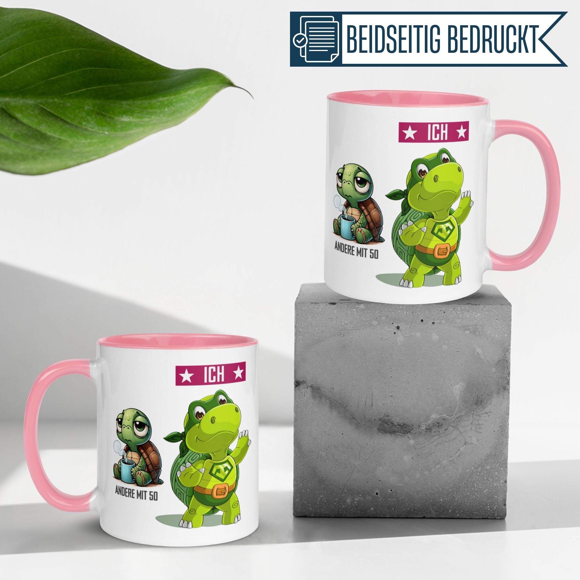 Momentals Tasse zum 50. Geburtstag mit Schildkröte und Spruch, witziges Geschenk für Frauen.
