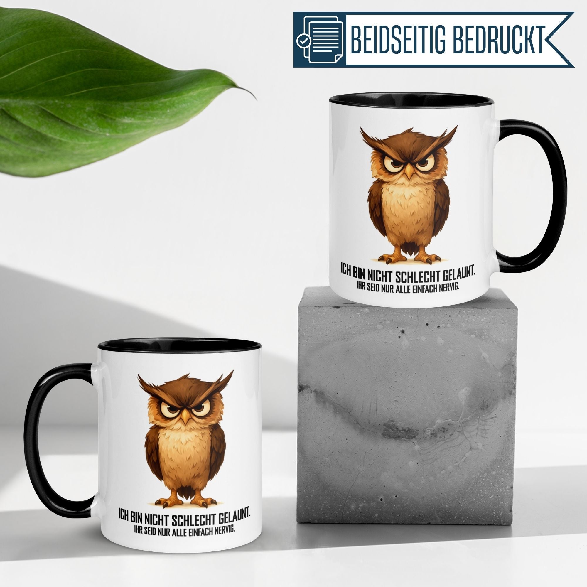 Momentals® Tasse mit Eule und Spruch: "Ich bin nicht schlecht gelaunt" - perfektes Geschenk für Morgenmuffel.