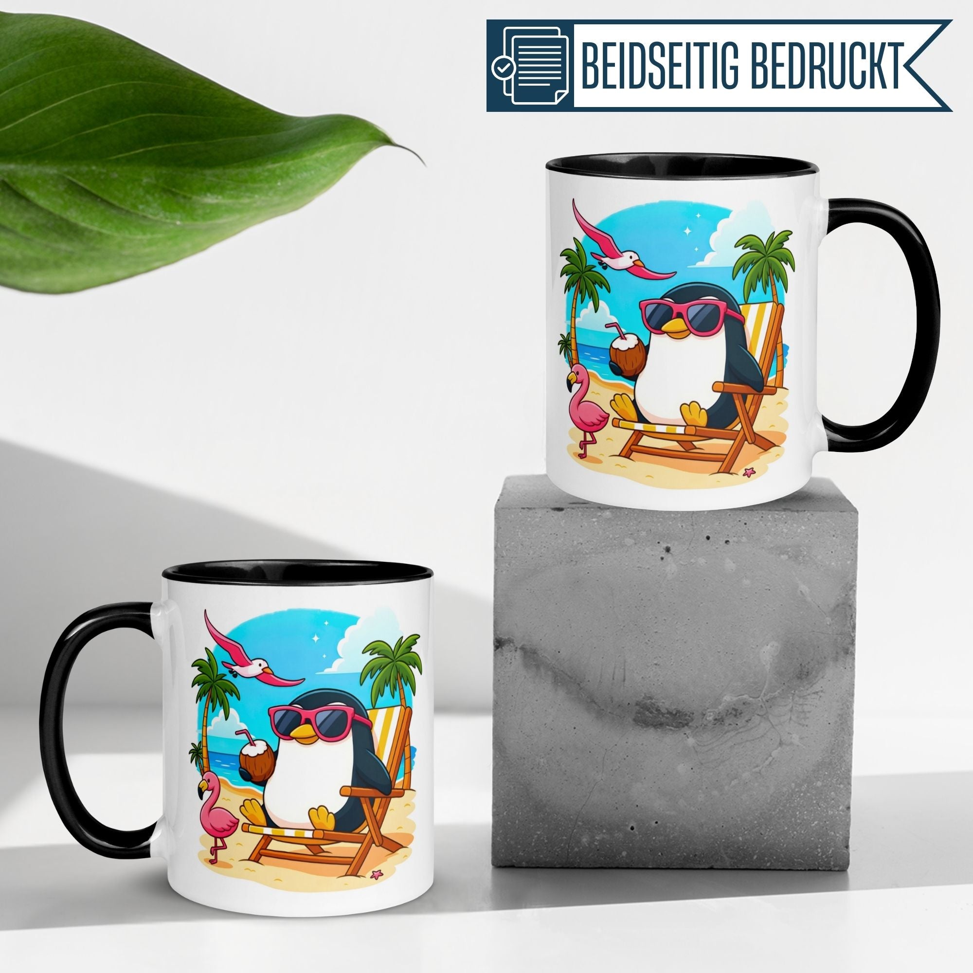 Pinguin Tasse | Chilliger Pinguin am Strand – Bleib cool