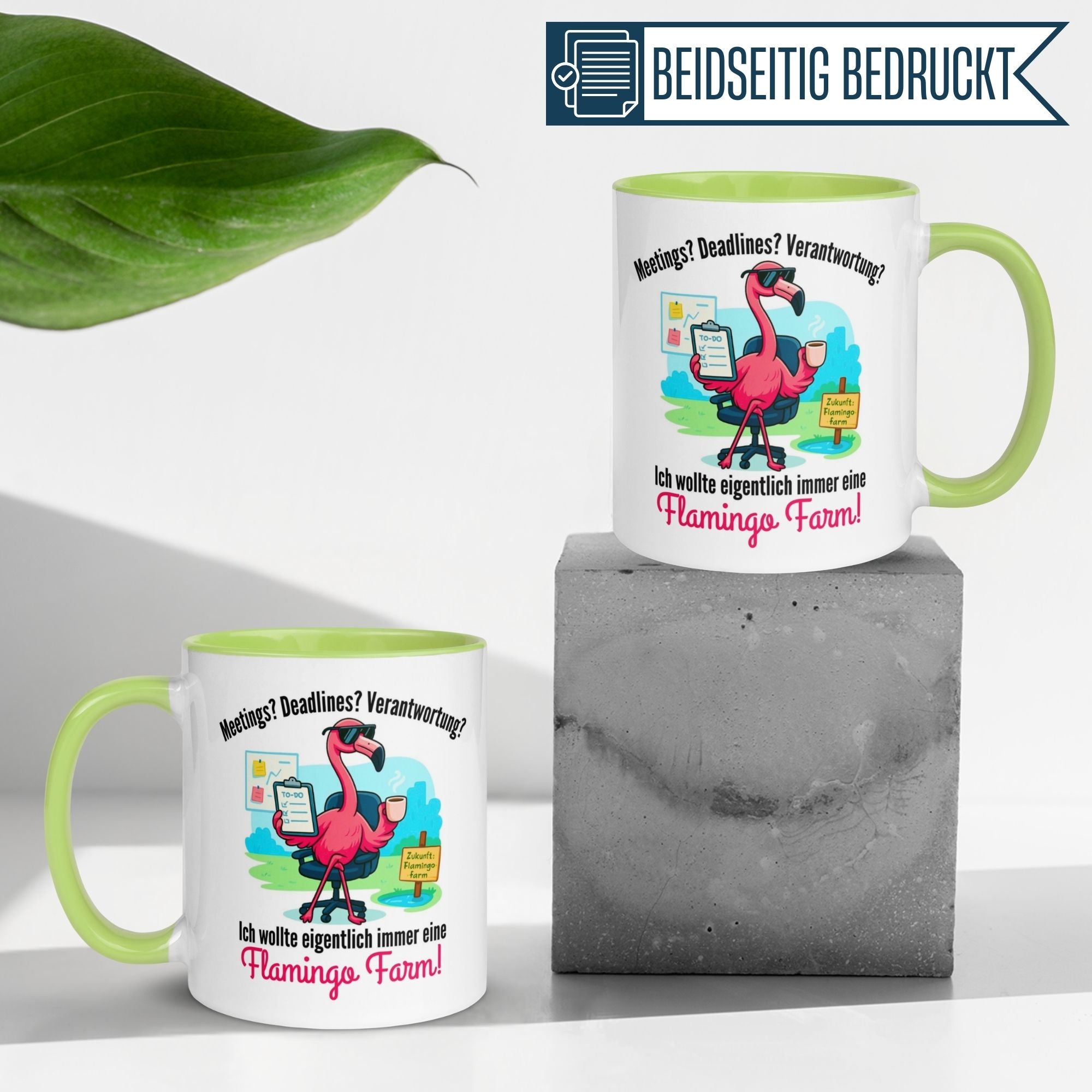 Momentals Flamingo Mug with humorous quote for morning grumps, featuring colorful design and double-sided print.