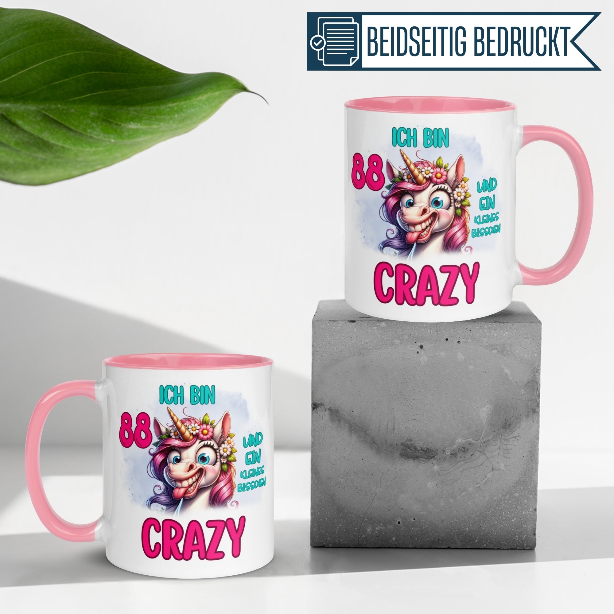 Tasse 88. Geburtstag | Einhorn & Spruch | Ich bin 88 und ein kleines bisschen Crazy