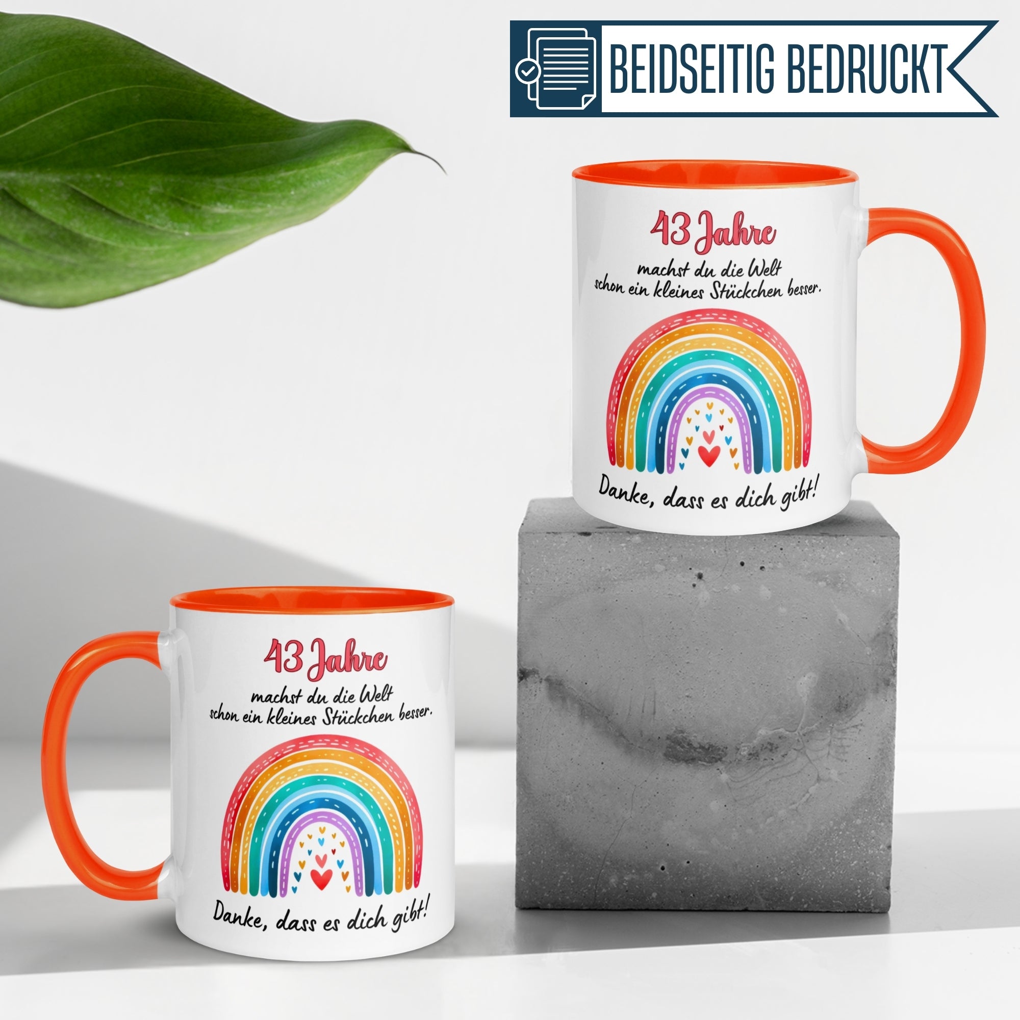 Momentals® Tasse 43. Geburtstag | Herz & Spruch | Danke dass es dich gibt