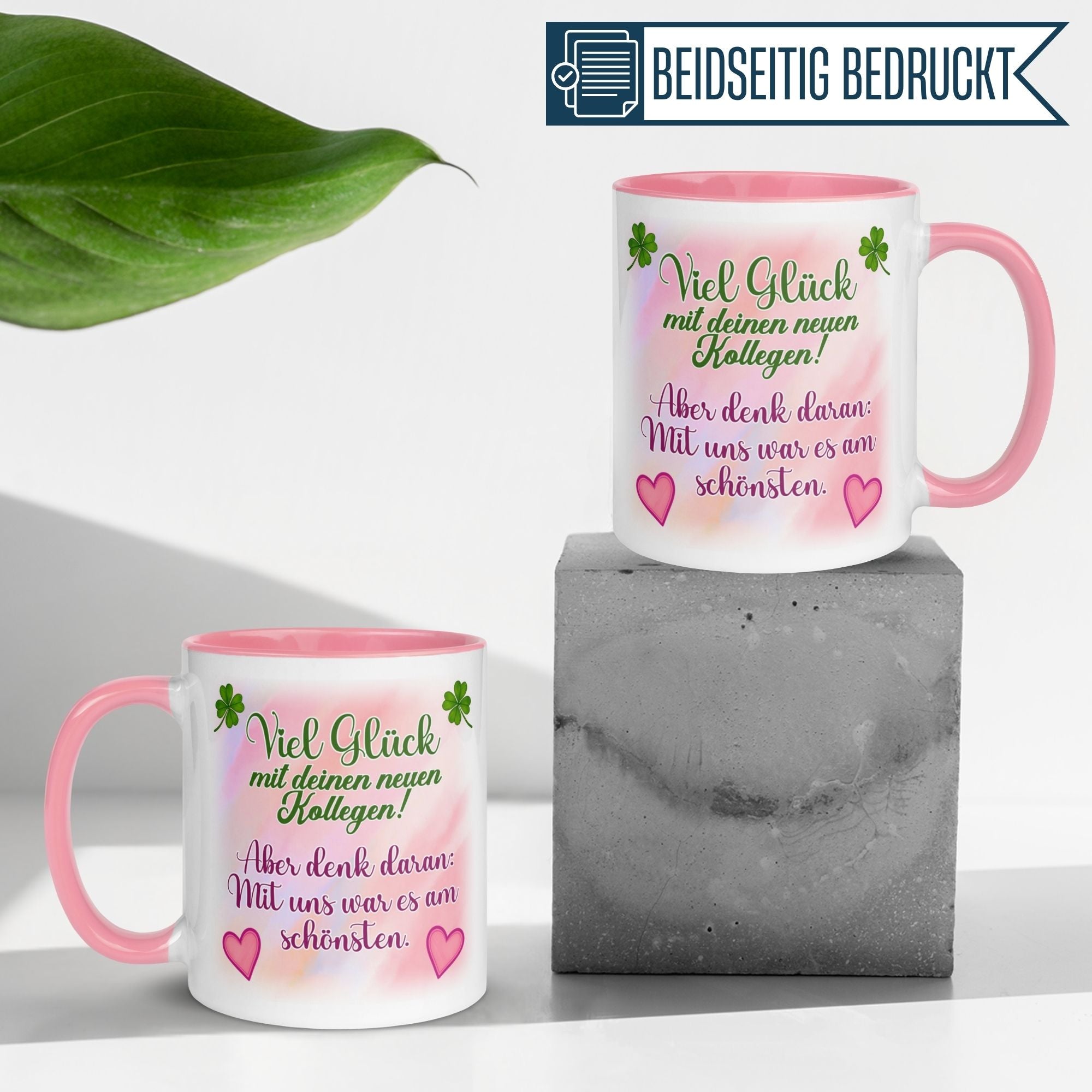 Momentals® Tasse Abschied | Kleeblatt & Herzen | Viel Glück mit deinen neuen Kollegen
