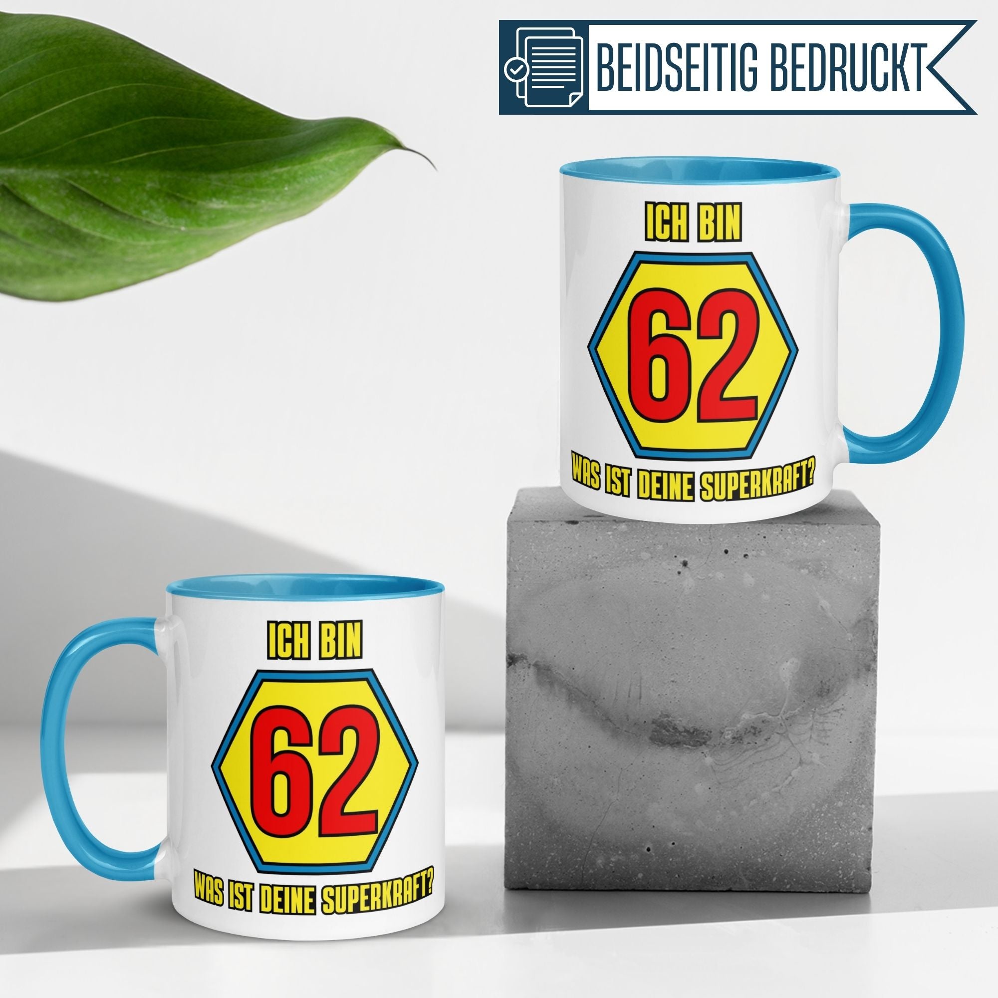 Momentals® Tasse 62. Geburtstag | Superheld & Spruch | Ich bin 62 und was ist deine Superkraft