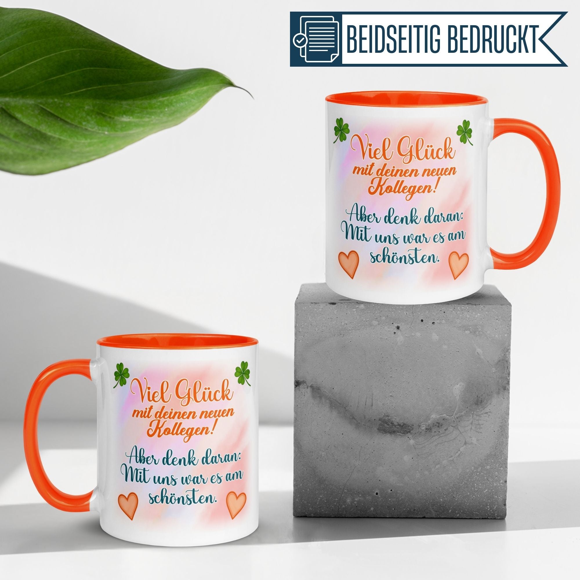 Momentals® Tasse Abschied | Kleeblatt & Herzen | Viel Glück mit deinen neuen Kollegen