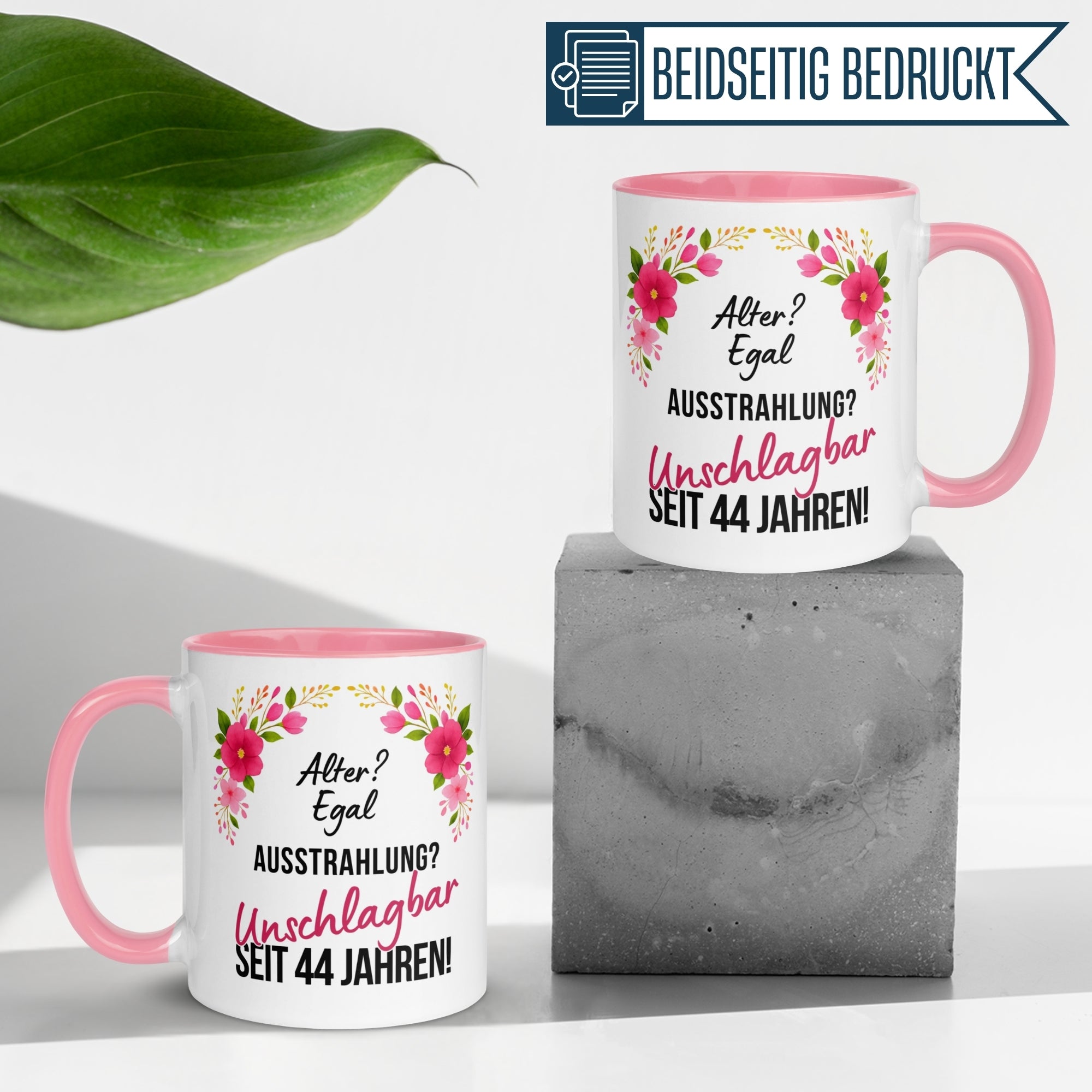 Momentals® Tasse 44. Geburtstag | Blumen & Spruch | Ausstrahlung - Unschlagbar seit 44 Jahren