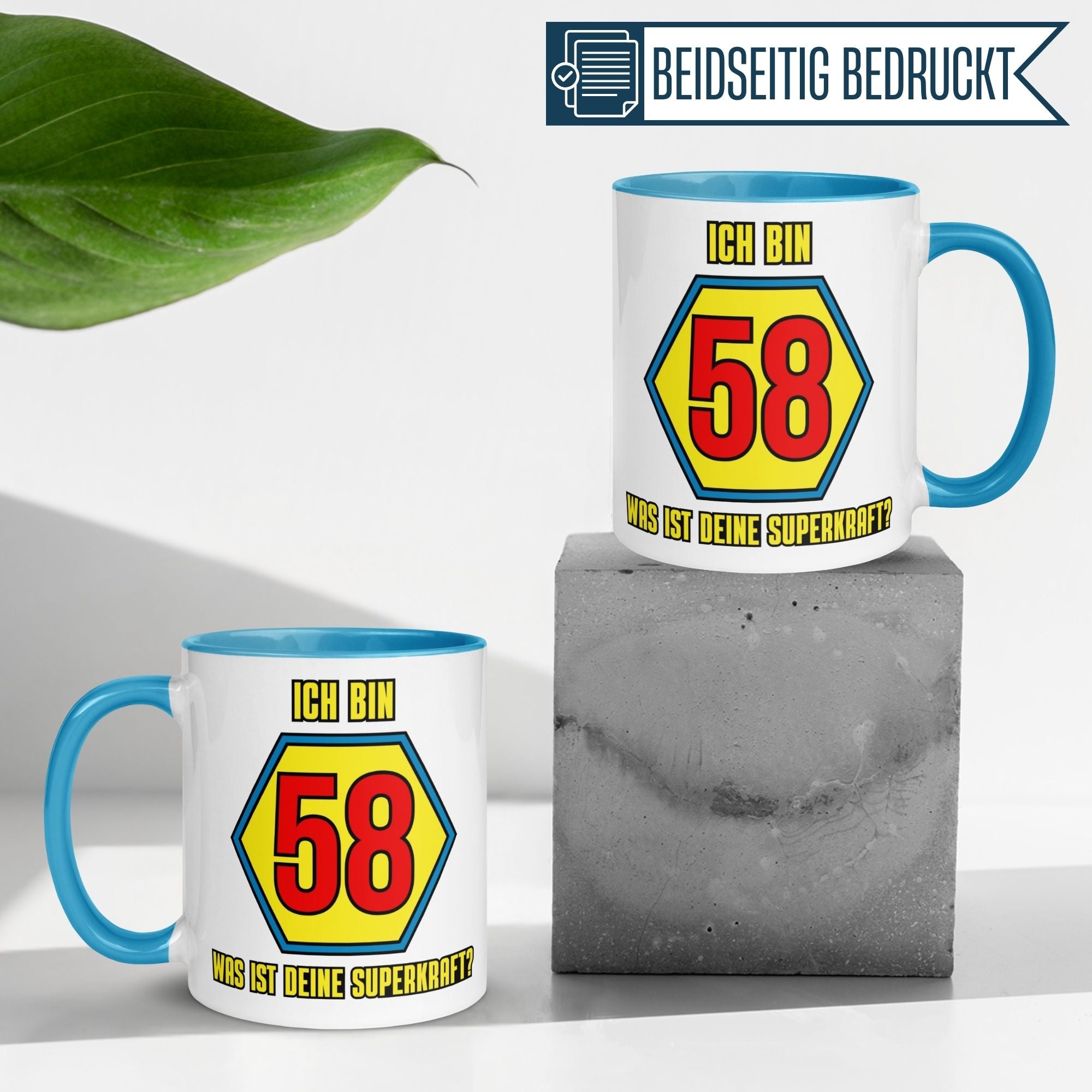 Momentals® Tasse 58. Geburtstag | Superheld & Spruch | Ich bin 58 und was ist deine Superkraft