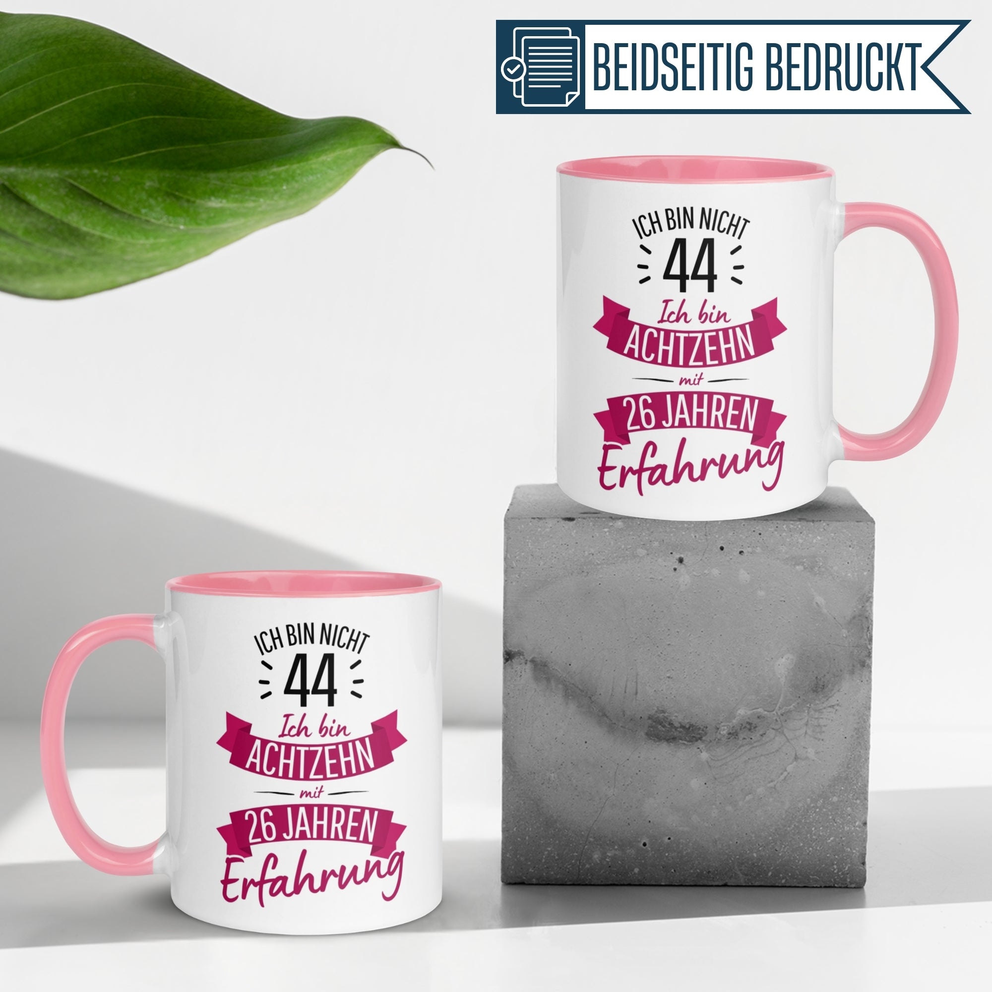 Momentals® Tasse 44. Geburtstag | Sarkasmus & Spruch | Ich bin nicht 44 – Ich hab Erfahrung