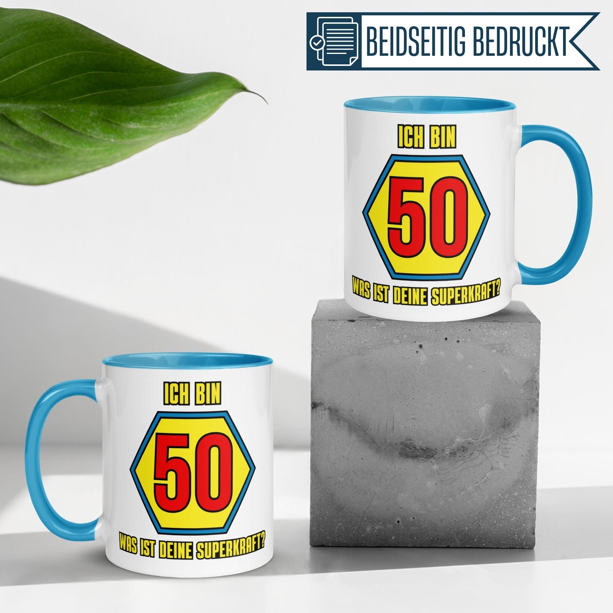 Momentals® Tasse 50. Geburtstag | Superheld & Spruch | Ich bin 50 und was ist deine Superkraft