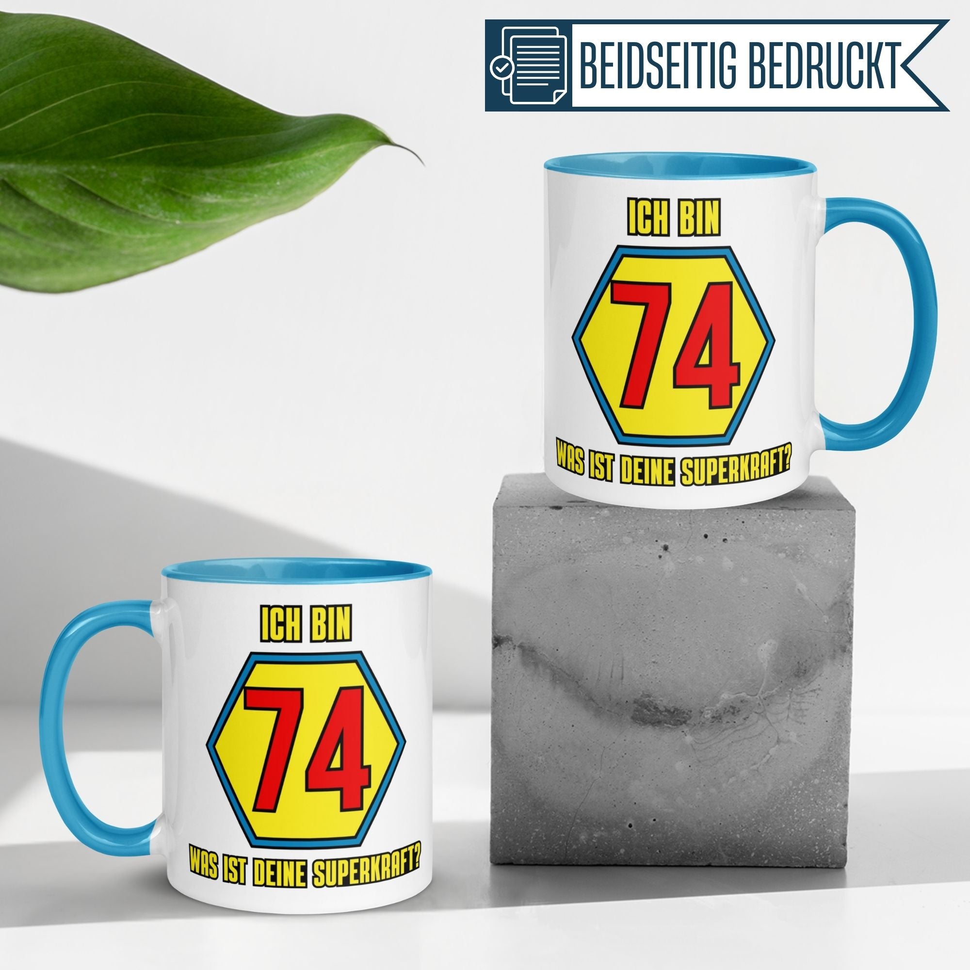 Momentals® Tasse 74. Geburtstag | Superheld & Spruch | Ich bin 74 und was ist deine Superkraft
