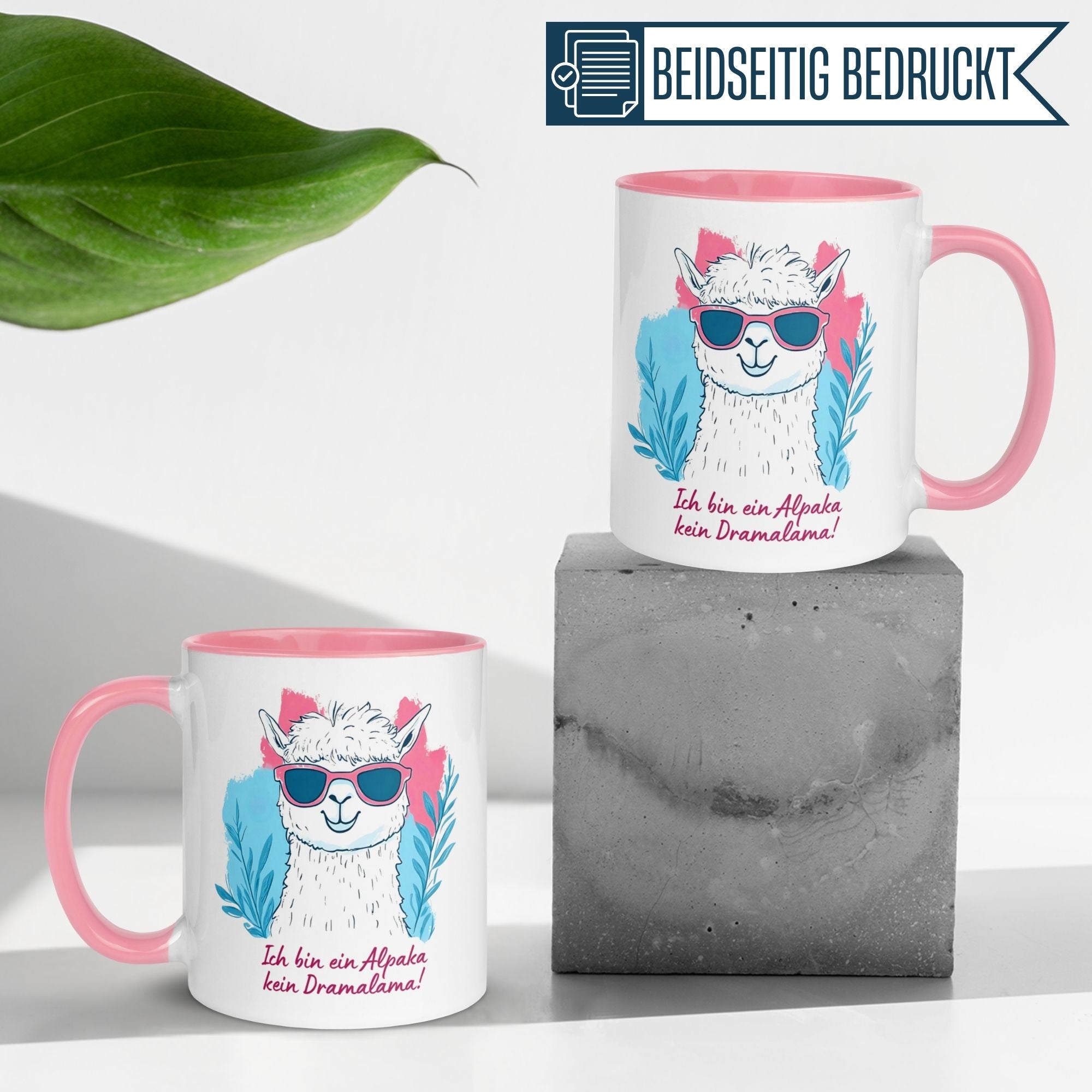 Momentals® Tasse mit cooles Alpaka in Sonnenbrille und Spruch "Ich bin ein Alpaka, kein Dramalama!".