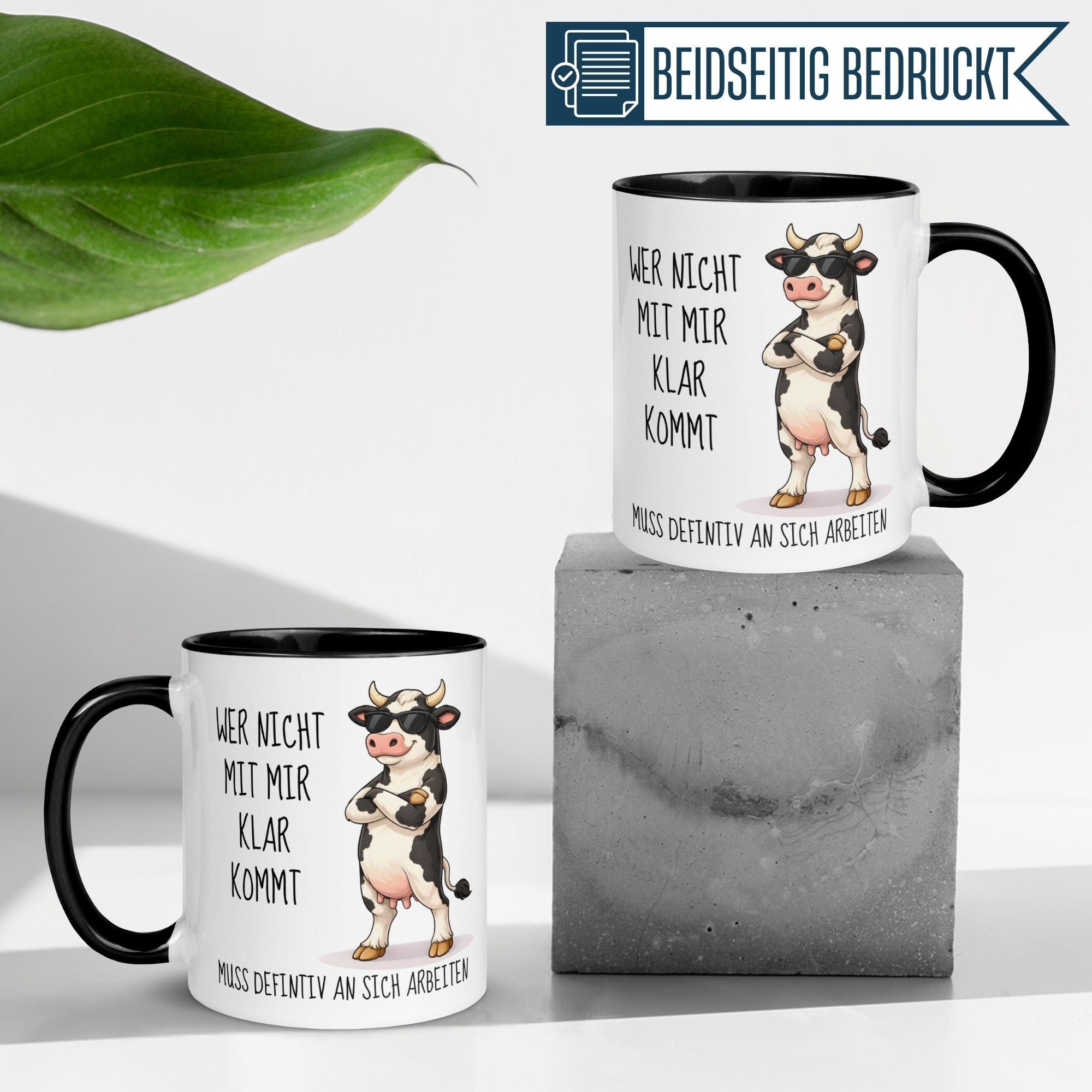 Tasse Kuh – „Wer nicht mit mir klar kommt“ – lustiger Kuh Geschenk Becher