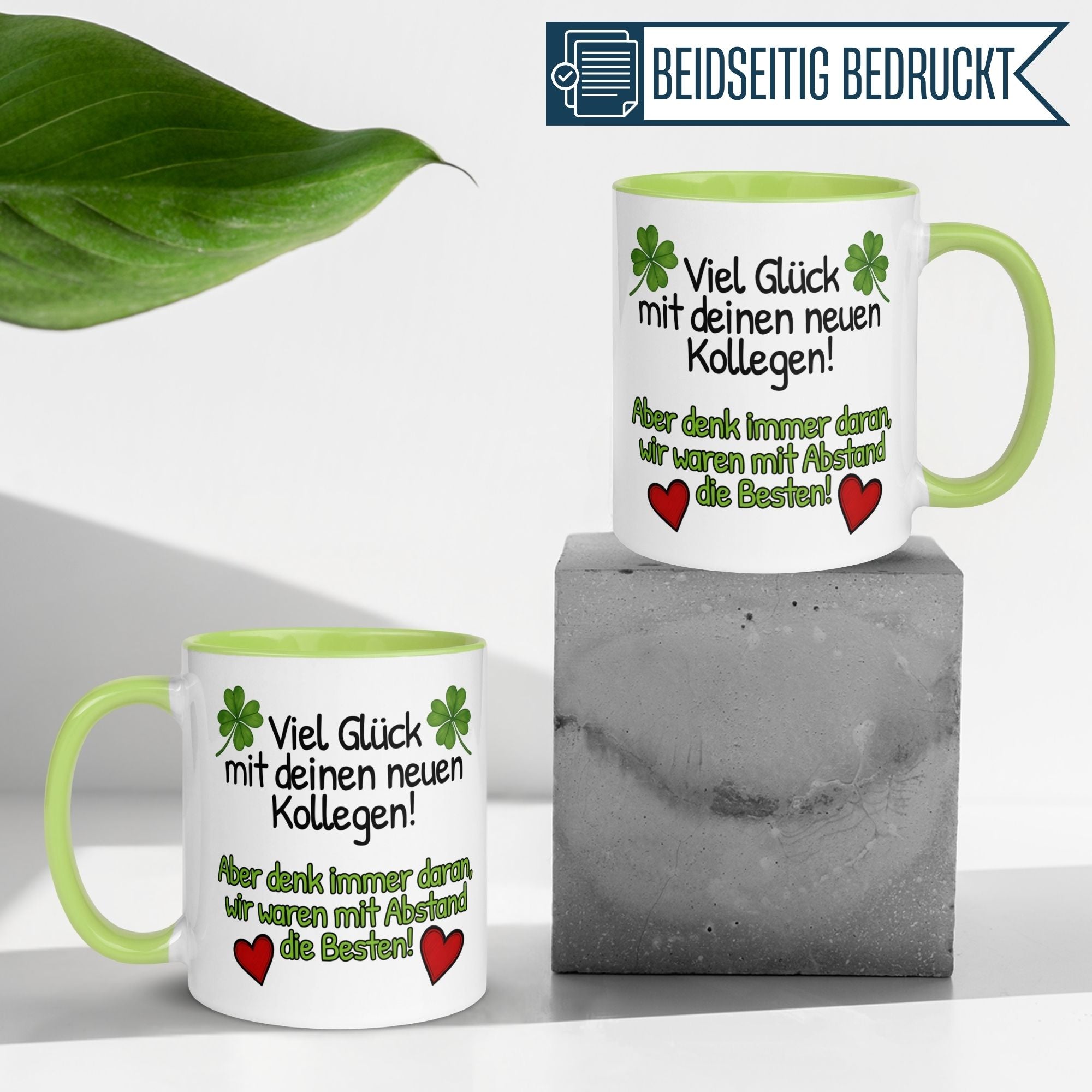 Momentals® Tasse Abschied | Kleeblatt & Herzen | Viel Glück mit deinen neuen Kollegen
