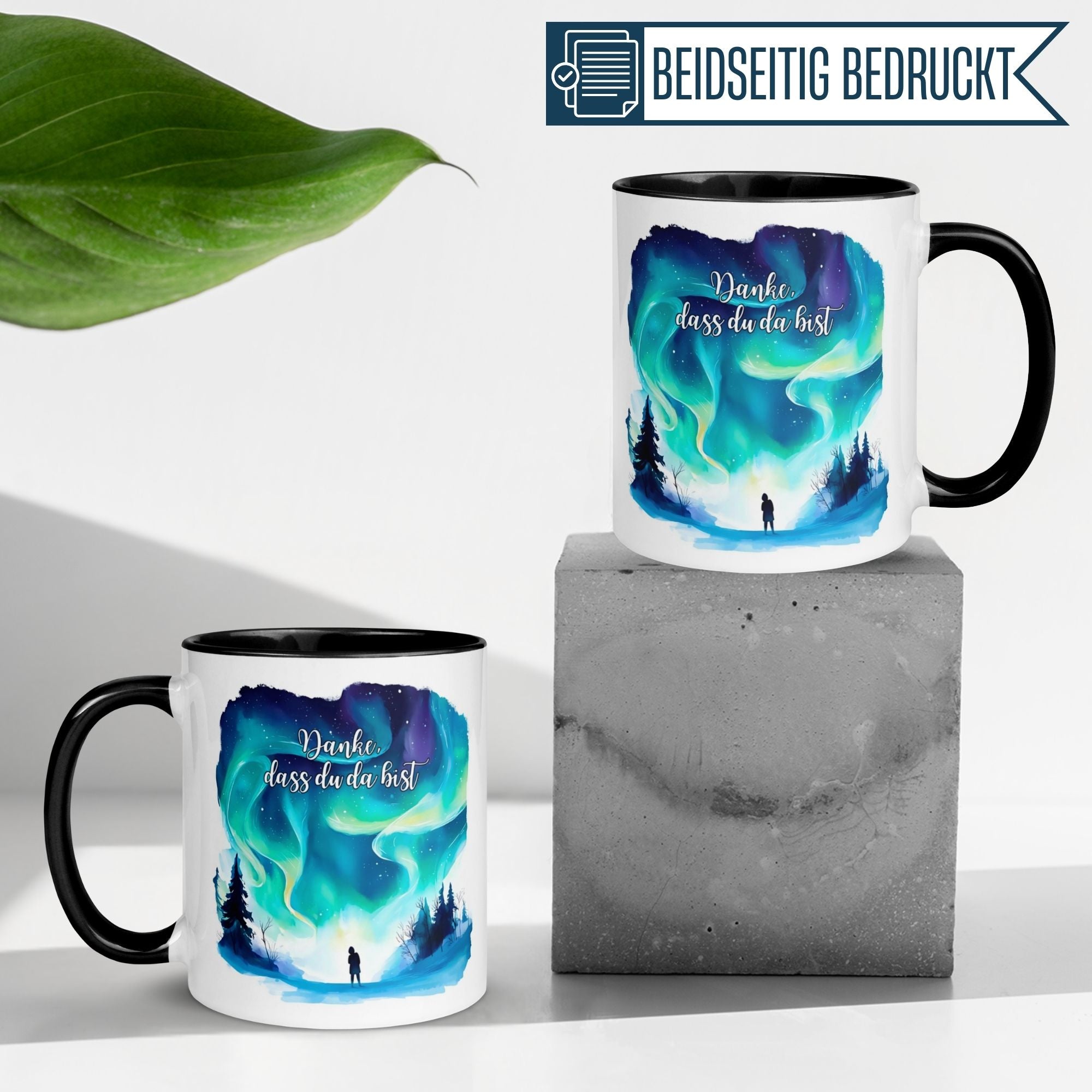 Momentals Tasse Dankeschön mit Nordlicht-Motiv, perfektes Geschenk, um Wertschätzung auszudrücken.
