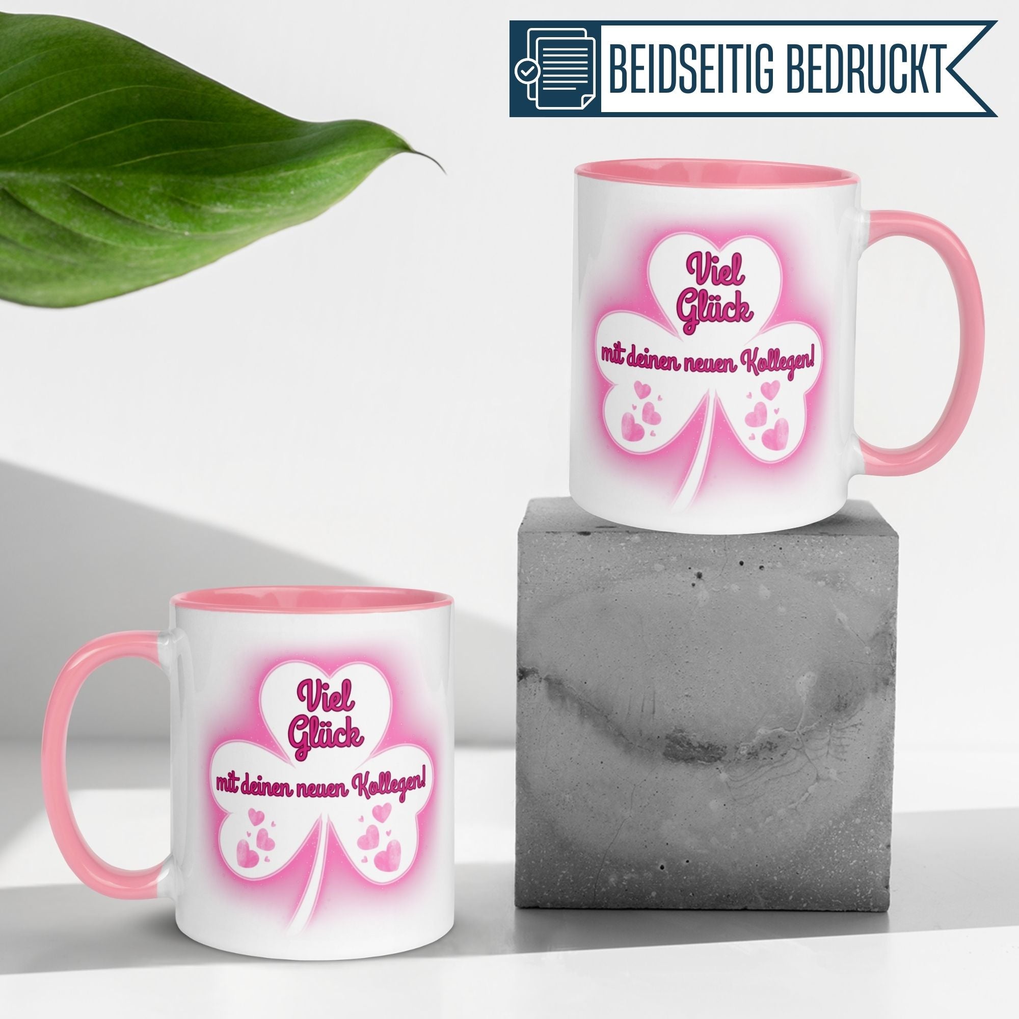 Momentals Tasse mit Kleeblatt Motiv und Spruch für Kollegen, fröhliches Geschenk für neue Arbeitskollegen.