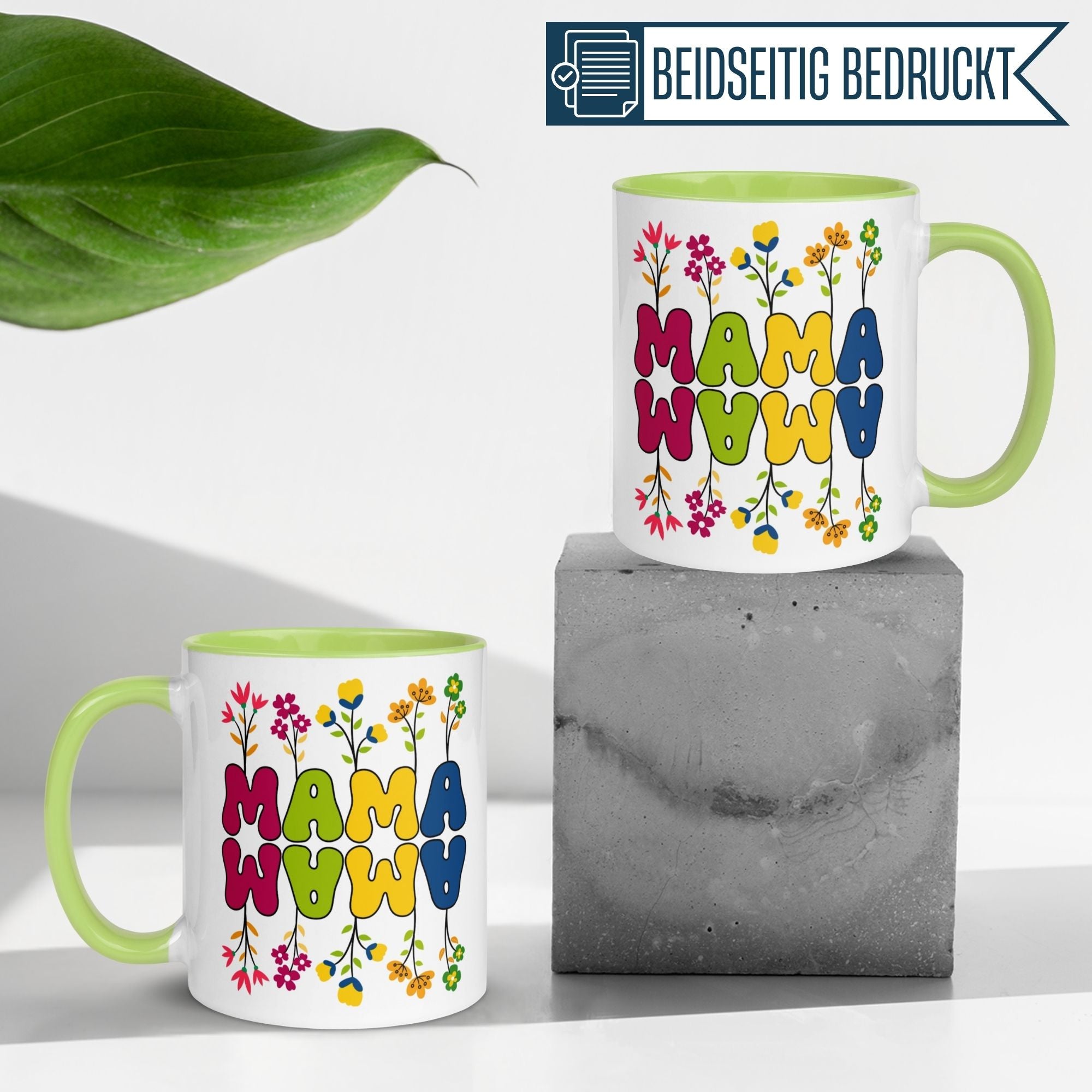Momentals® Tasse Mama | Patchwork-Muster & Illustration | Bunte Buchstaben im Retro-Look