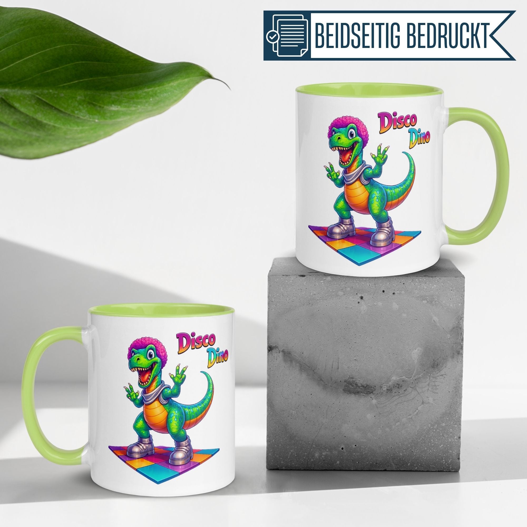 Tasse Dinosaurier – „Disco Dino“ – Dino Geschenk Becher für Musik Fans