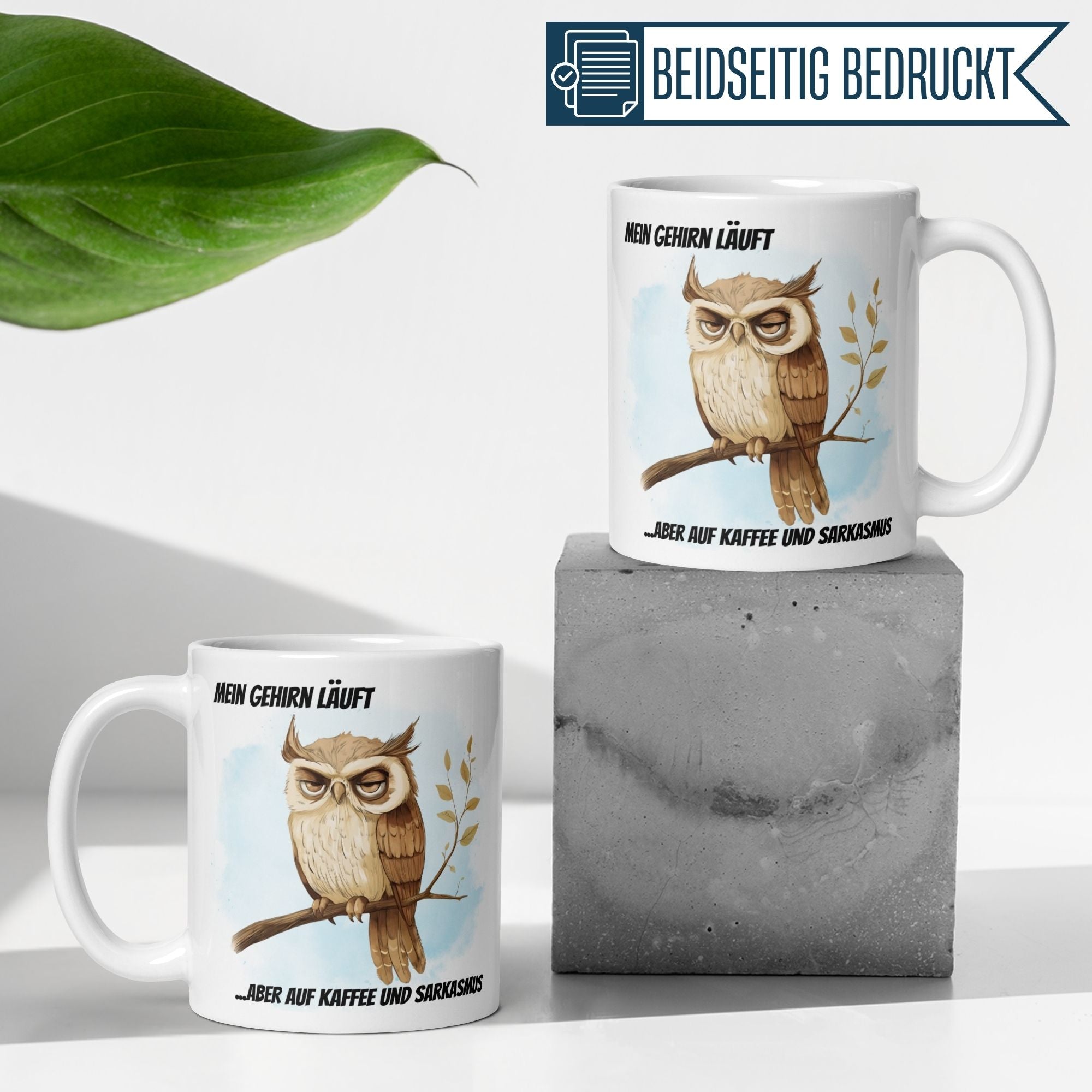 Momentals® Tasse | Eule & Sarkasmus | Mein Gehirn läuft auf Kaffee