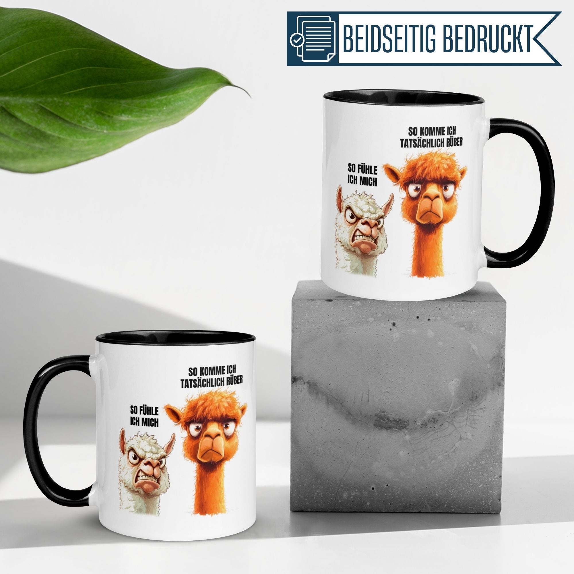 Momentals Tasse mit Alpaka und Lama, witziger Spruch: "So fühle ich mich – So komme ich tatsächlich rüber"