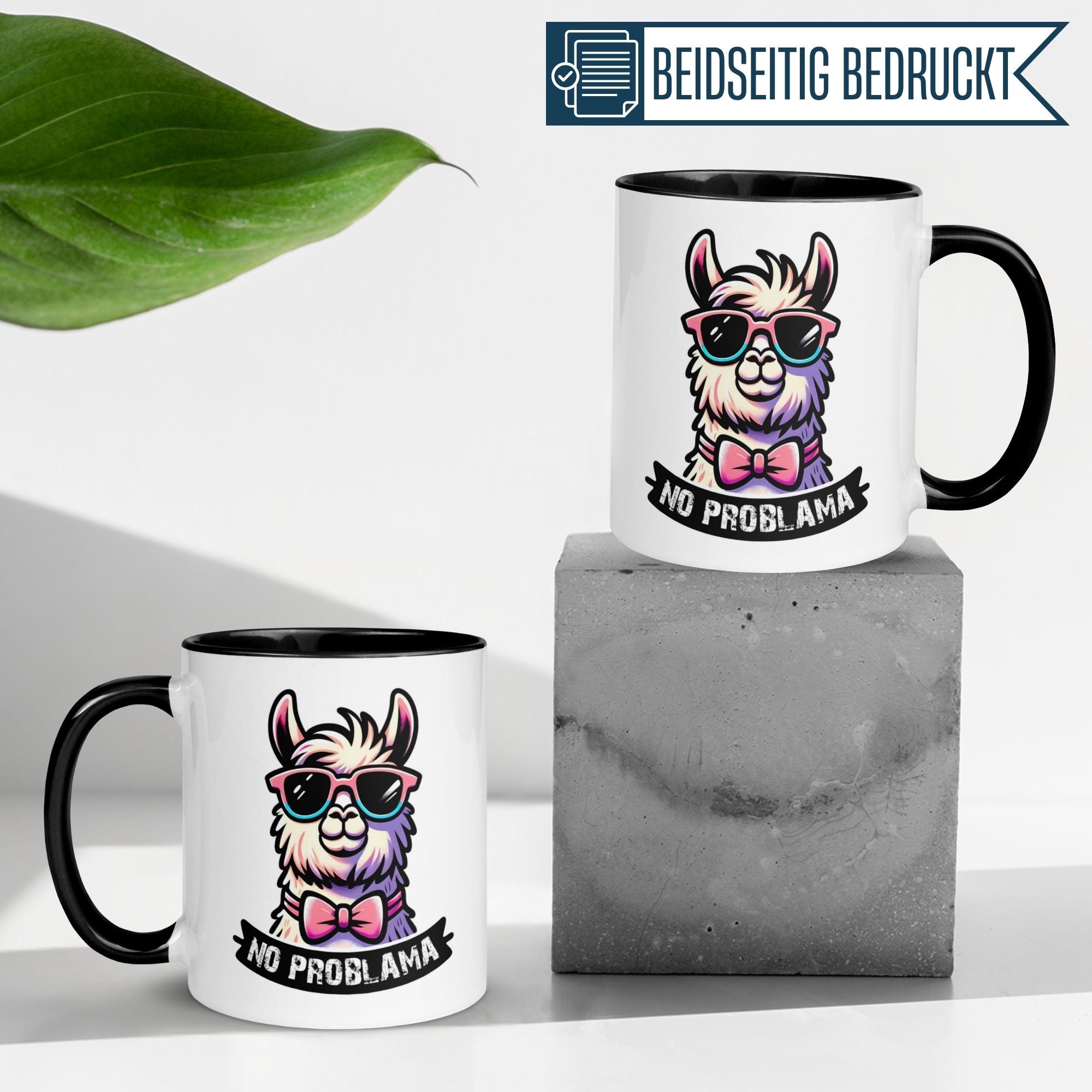 Momentals® Tasse mit Lama-Motiv und Spruch "No ProbLama" in stylischer Gestaltung.