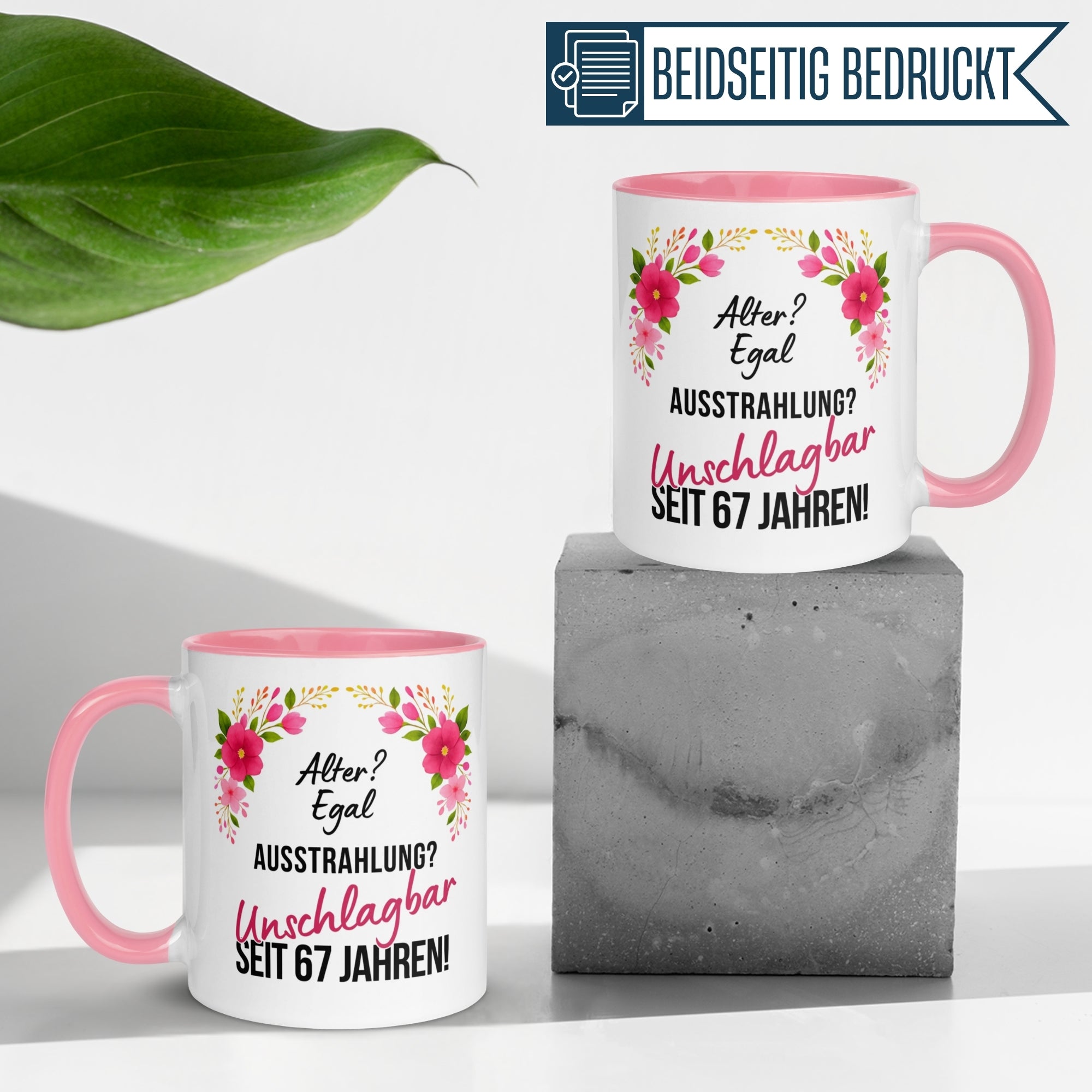 Momentals® Tasse 67. Geburtstag | Blumen & Spruch | Ausstrahlung - Unschlagbar seit 67 Jahren