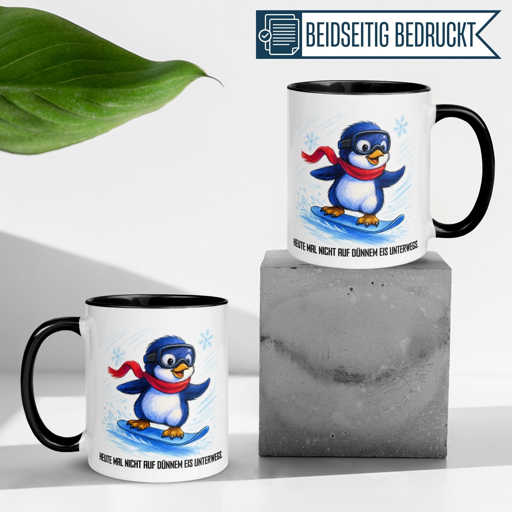 Momentals® Tasse | Pinguin & Spruch | Heut mal nicht auf dünnem Eis unterwegs