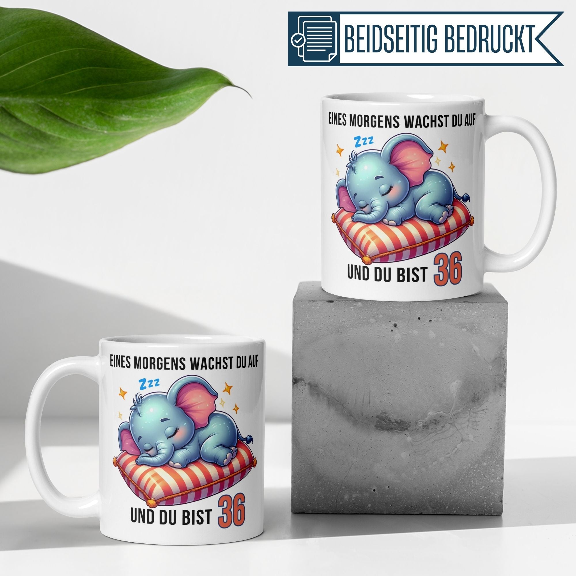 Momentals® Tasse 36. Geburtstag | Elefant & Spruch | Eines Morgens wachst du auf und du bist 36 • Momentals