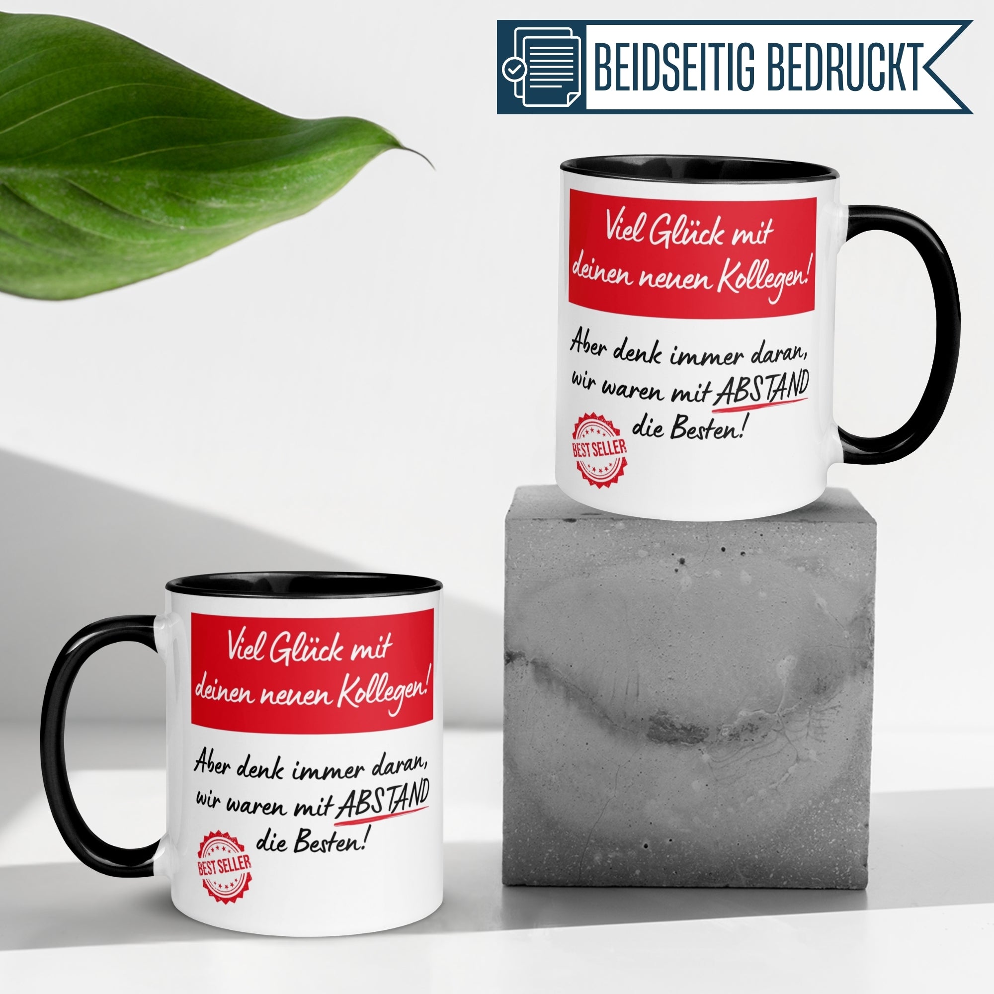 Momentals® Tasse Abschied mit humorvollem Design, perfekt für den Jobwechsel – „Viel Glück mit deinen neuen Kollegen!“