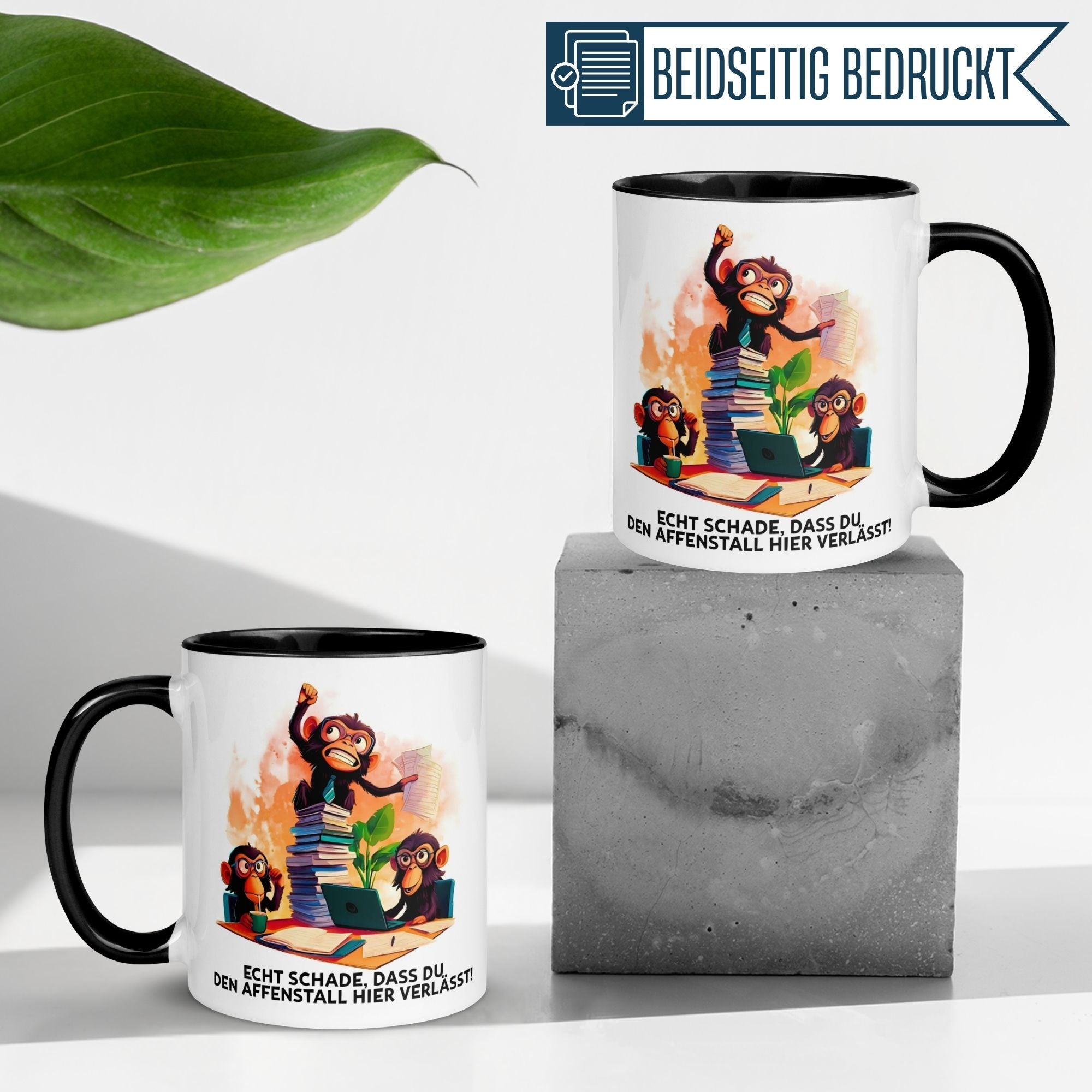 Momentals® Tasse Abschied | Affen & Comicstil | Büroabschied aus dem Affenstall