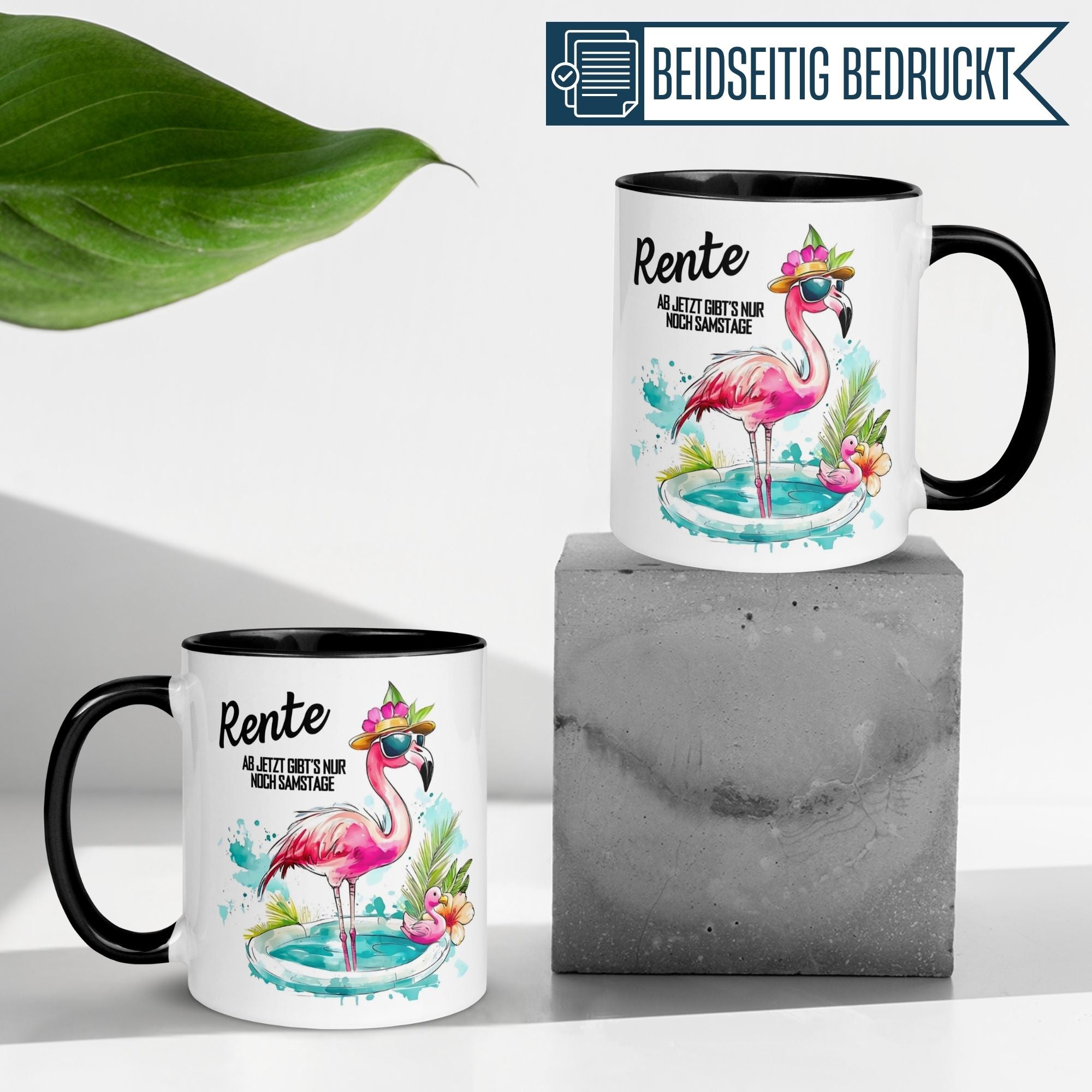 Momentals Tasse Rente mit Flamingo und Spruch, perfekt für Ruhestand und humorvolle Geschenke.