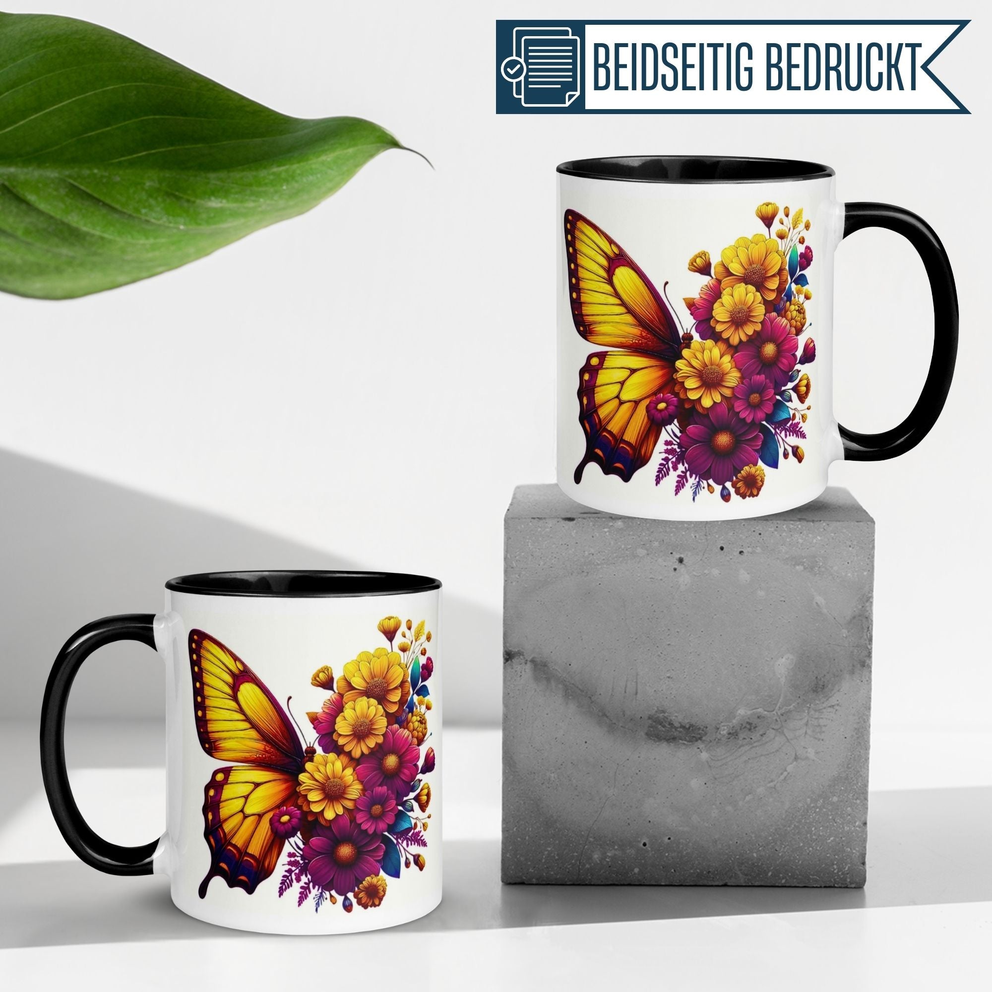 Momentals® Tasse | Schmetterling & Blumenbouquet | Farbenpracht in Gelb & Magenta