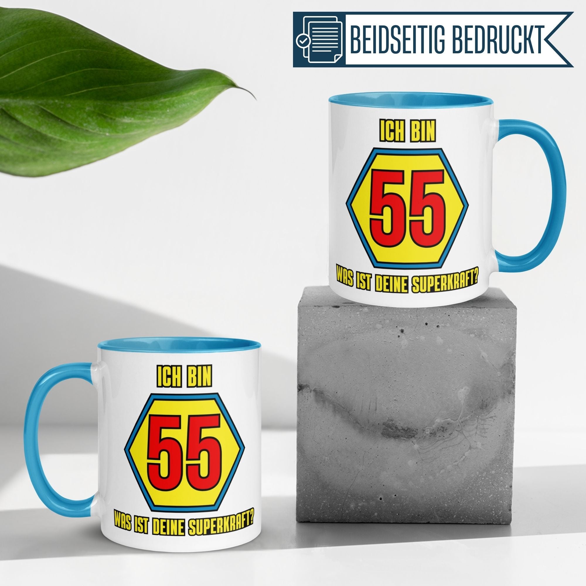 Momentals® Tasse 55. Geburtstag | Superheld & Spruch | Ich bin 55 und was ist deine Superkraft