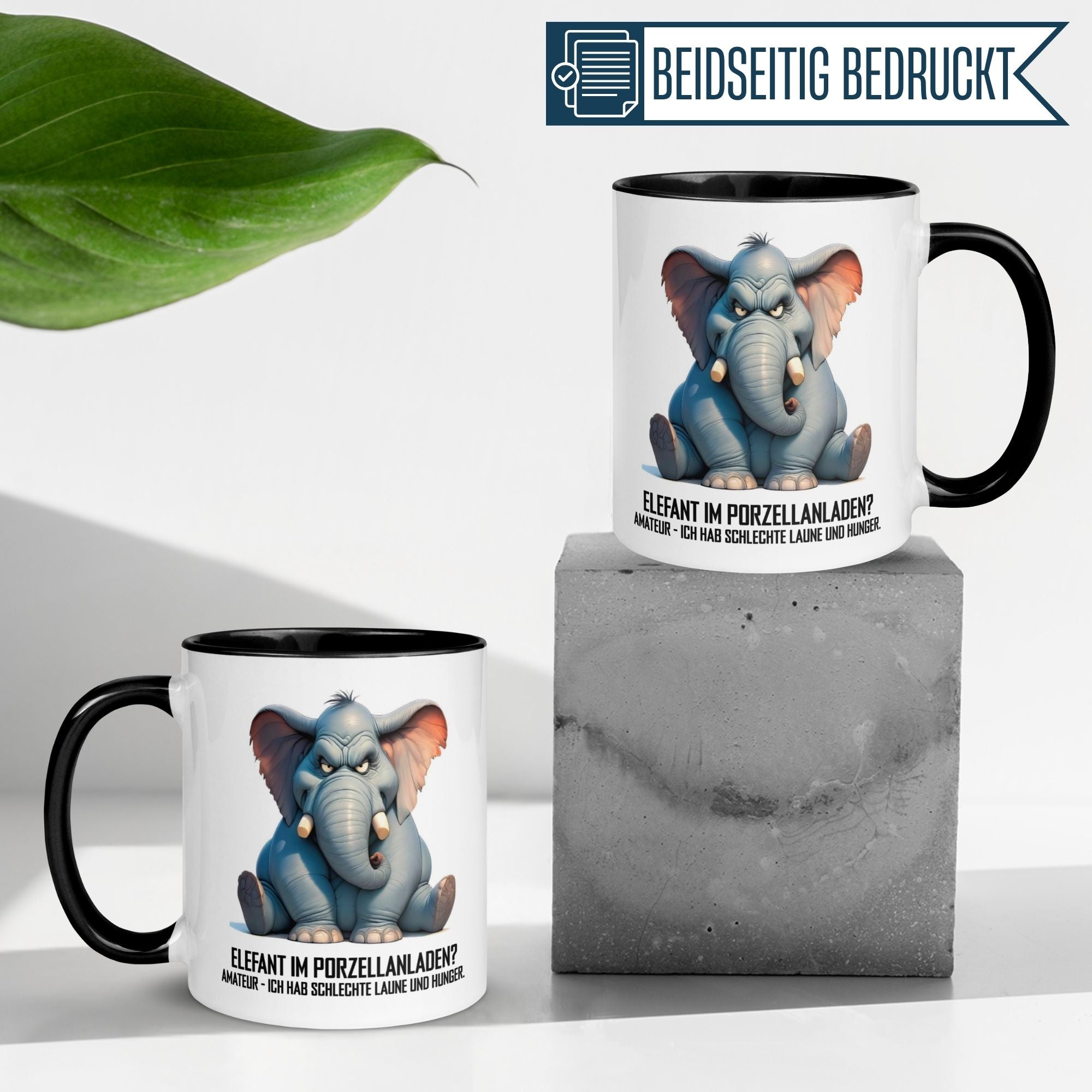 Momentals® Tasse mit Elefant und Spruch für Morgenmuffel, humorvoll und charmant, perfekt für den Start in den Tag.