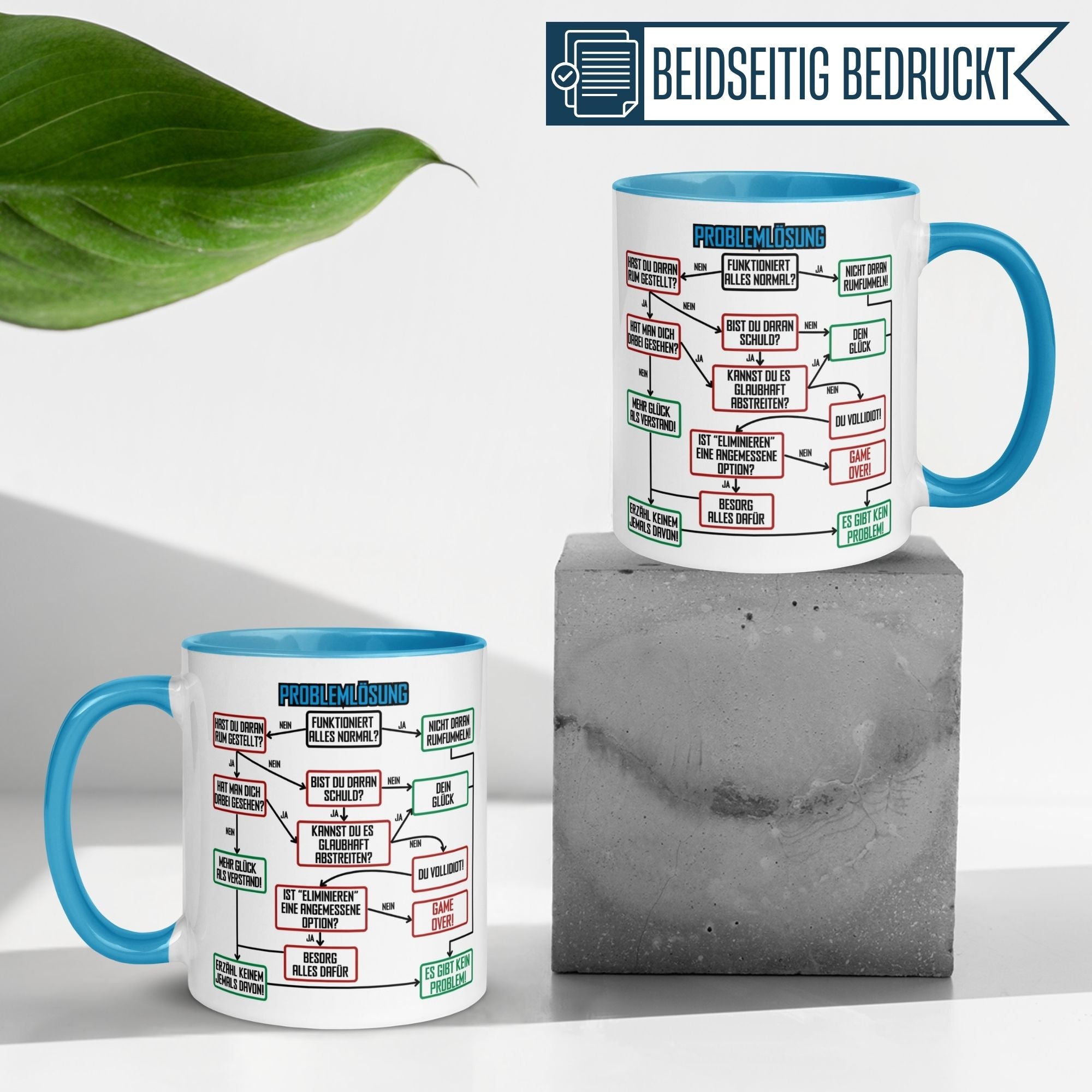 Tasse Kollegen | Lösungsweg & Flowchart | Problemlösung im Büro - Hellblau