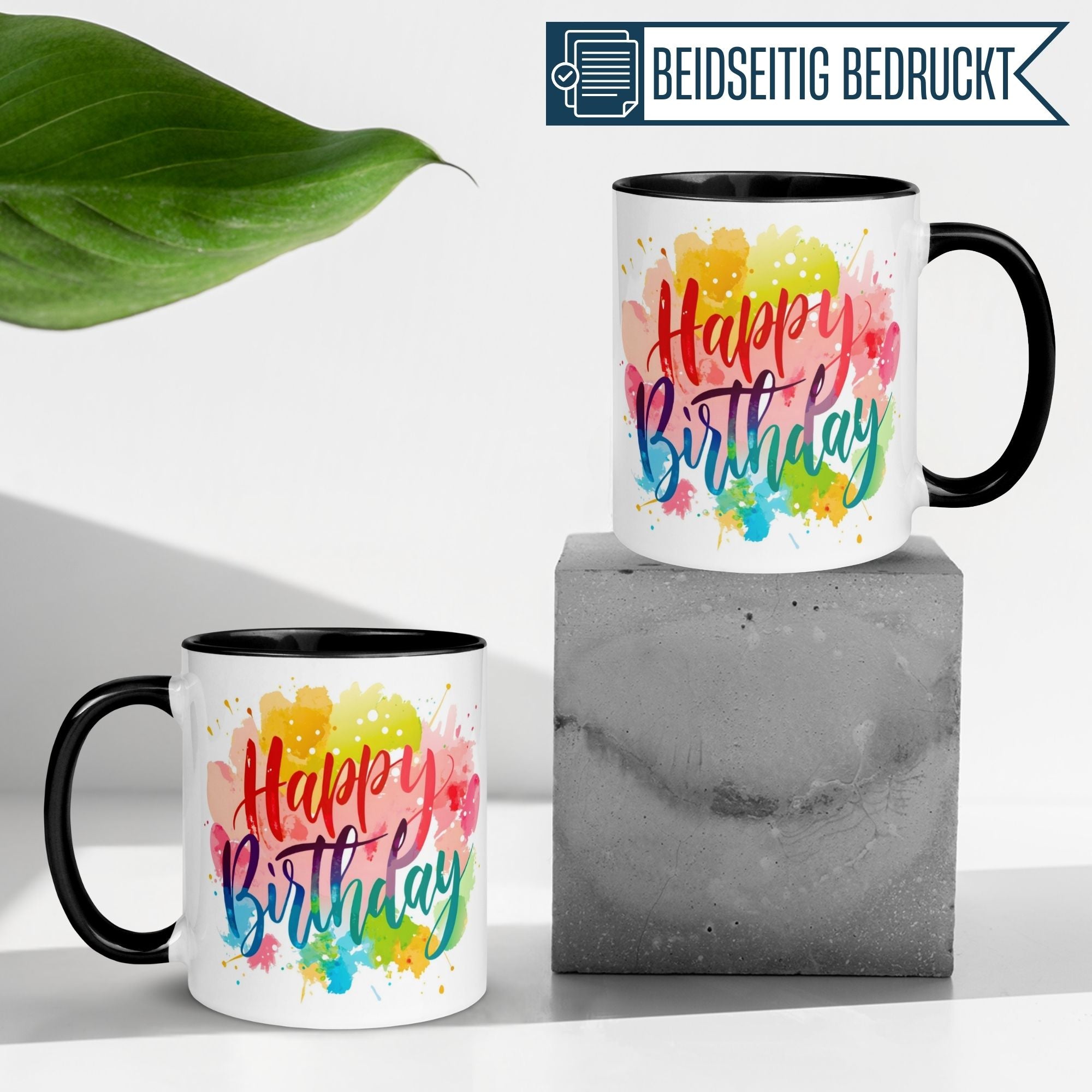 Tasse Geburtstag – „Aquarell Happy Birthday“ – Geburtstagsgeschenk Mann Frau