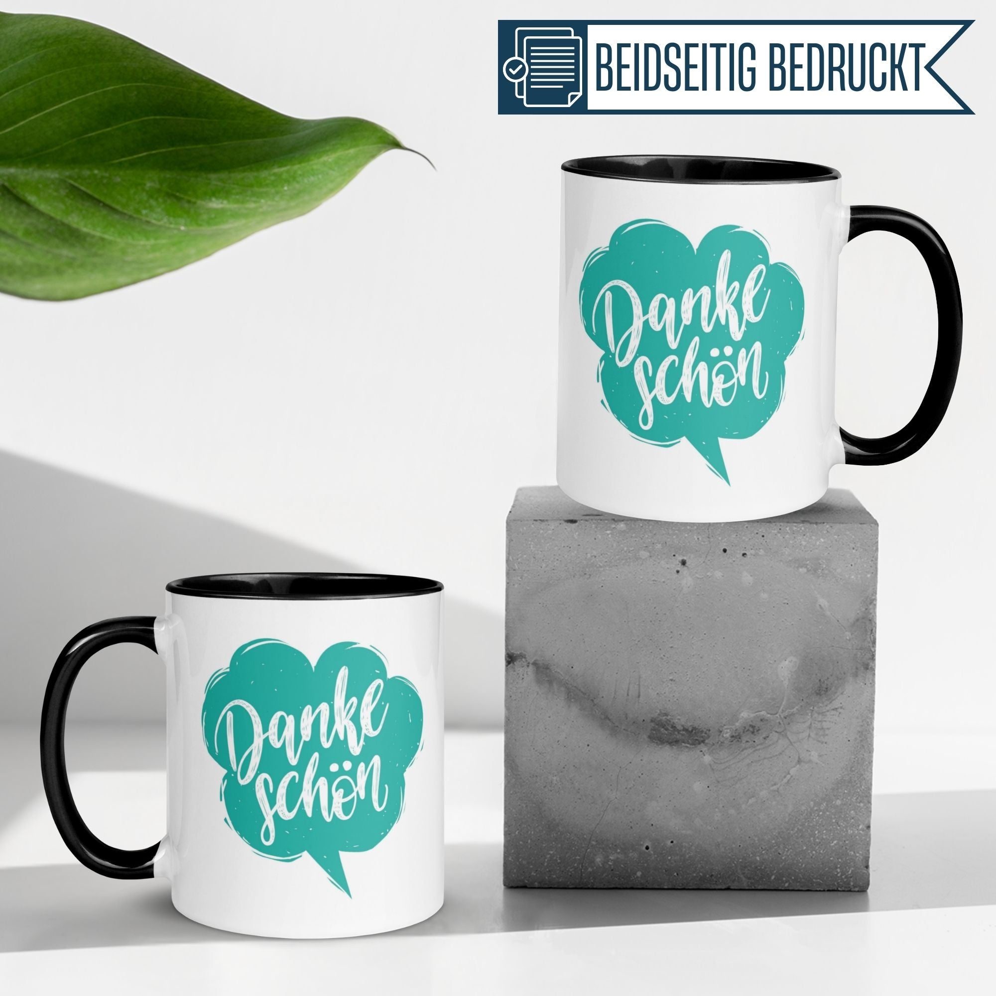Momentals Tasse Danke mit Sprechblasen-Grafik, ideal für Wertschätzung und Dankeschön-Kaffeepausen.