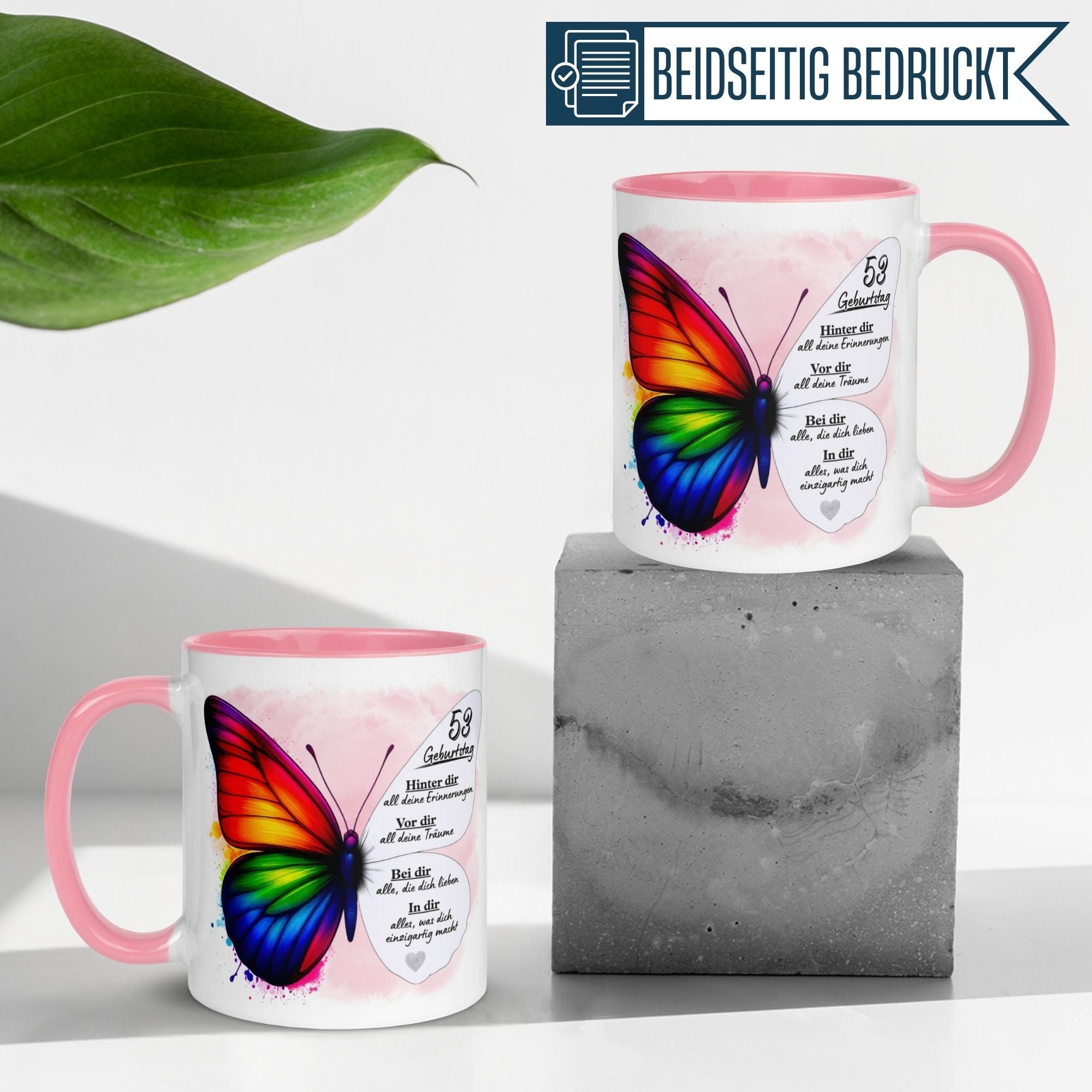 Momentals® Tasse 53. Geburtstag | Schmetterling & Spruch | Hinter dir Erinnerungen - vor dir Träume