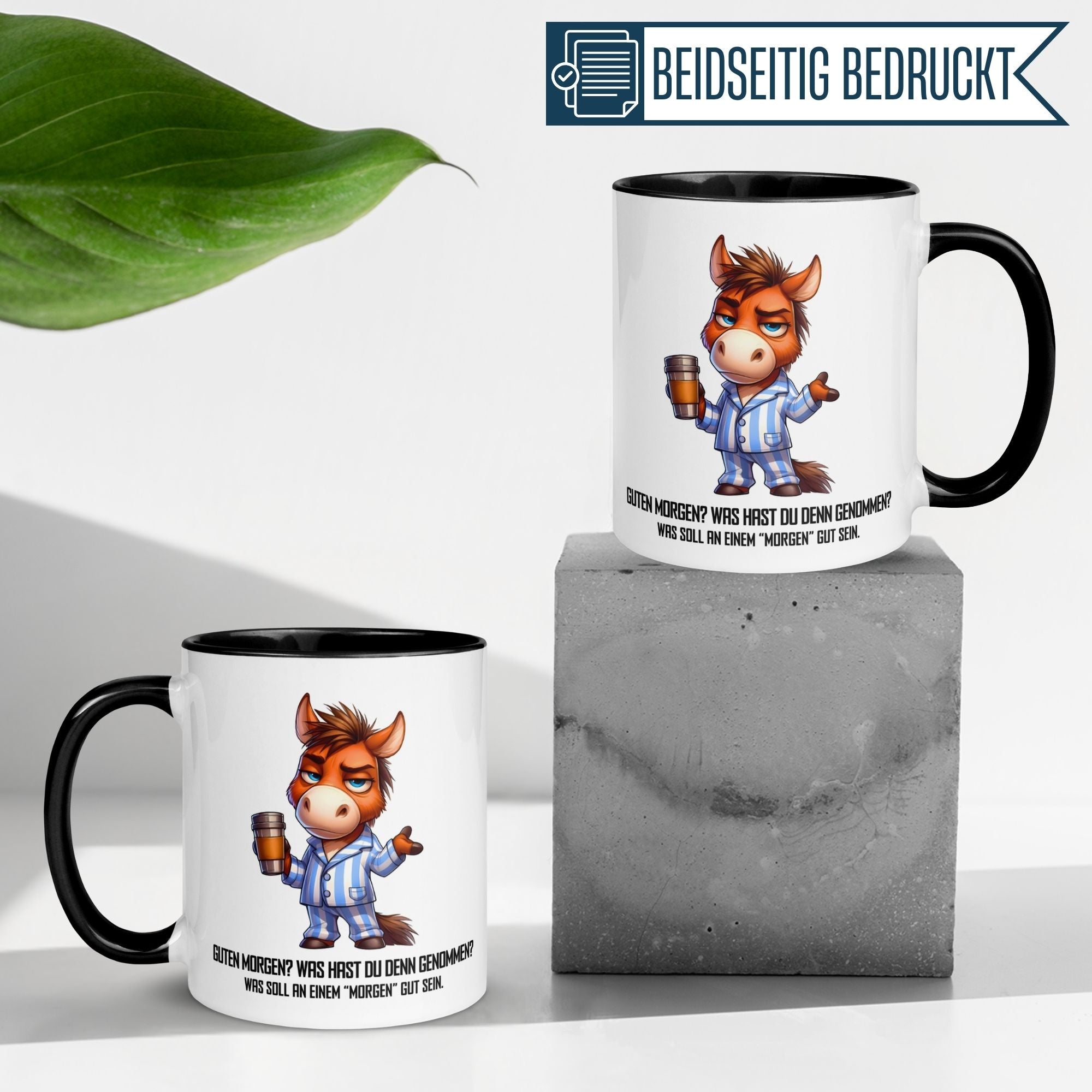 Momentals Tasse mit Maultier-Motiv und Spruch für Morgenmuffel, humorvolle Kaffeetasse