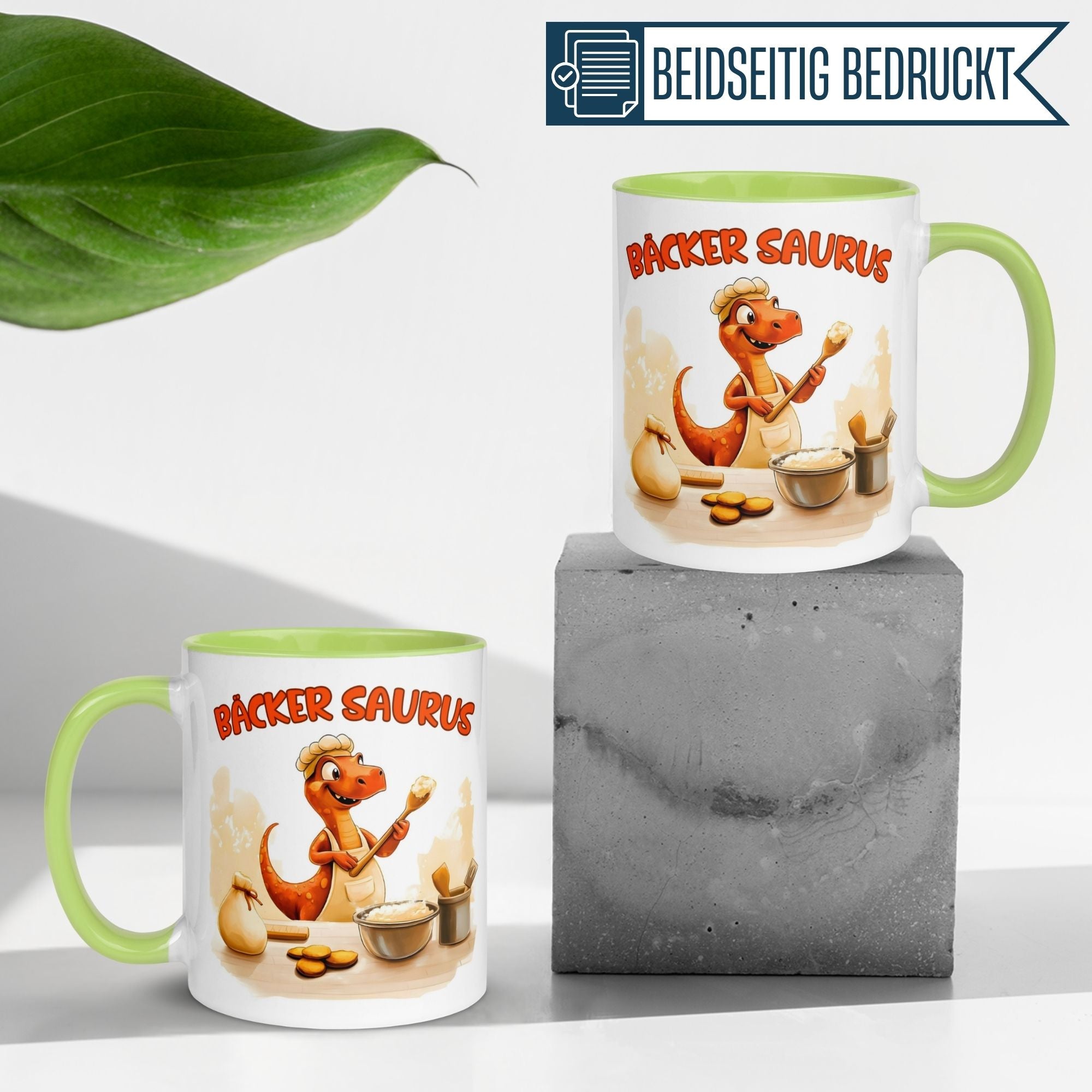 Tasse Dinosaurier – „Bäcker Saurus“ – Dino Geschenk Becher für Back Fans