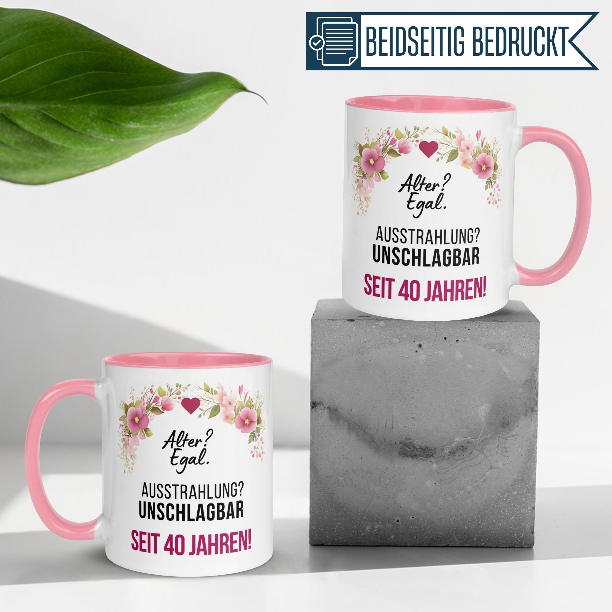 Momentals® Tasse 40. Geburtstag | Blumen & Spruch | Ausstrahlung - Unschlagbar seit 40 Jahren